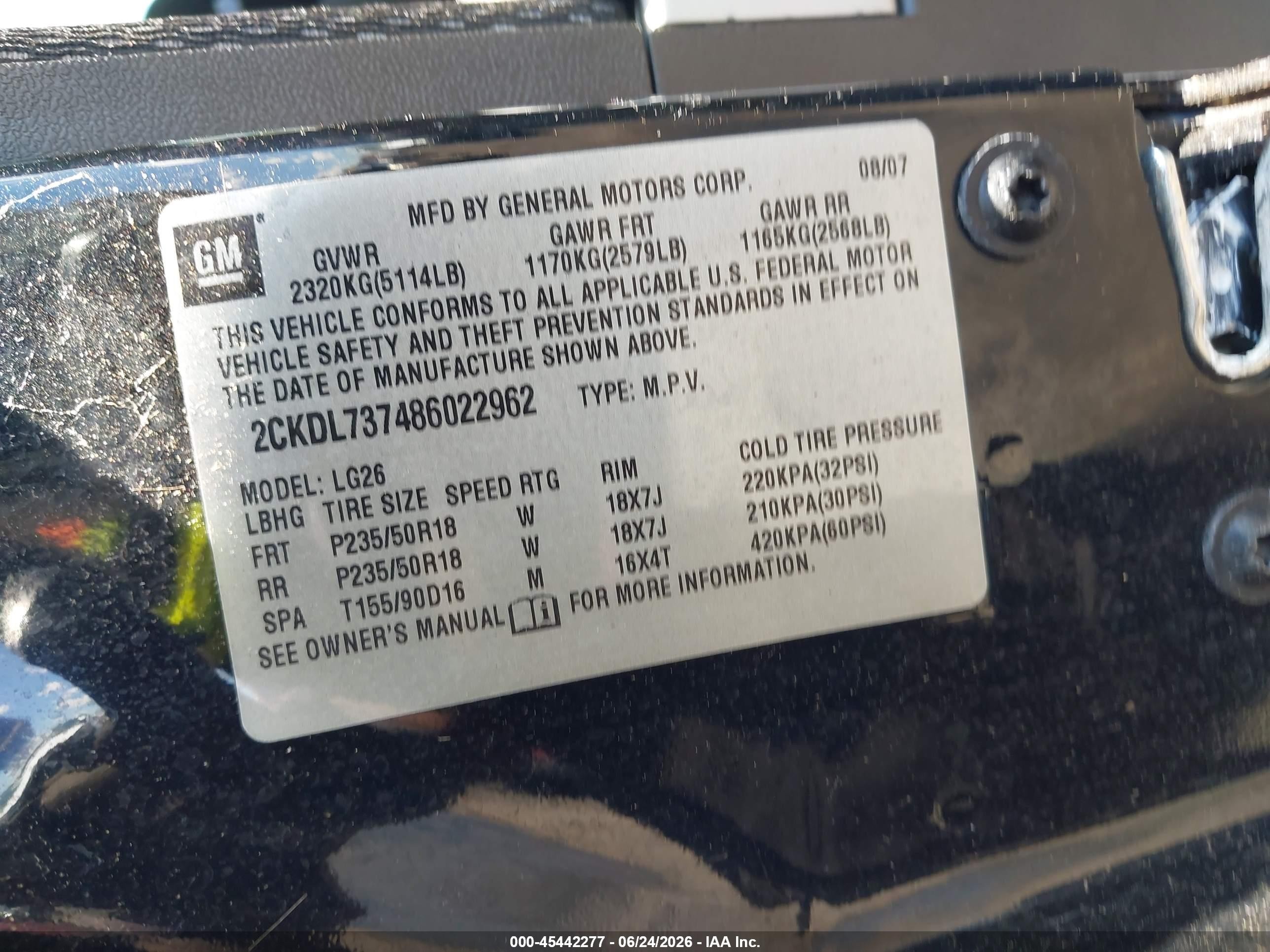2008 Pontiac Torrent Gxp Черный vin: 2CKDL737486022962
