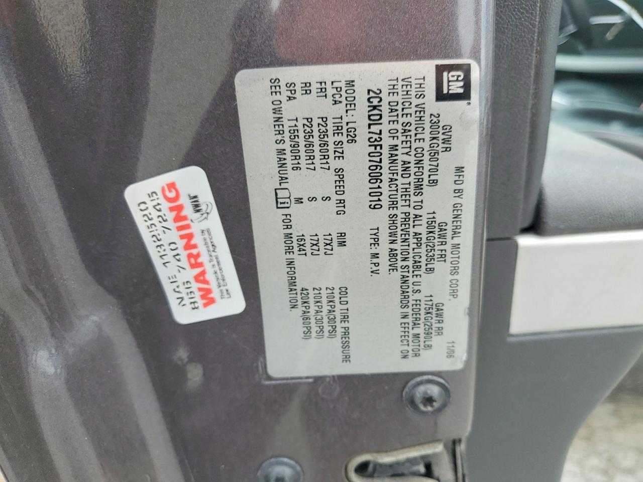 2007 Pontiac Torrent Серый vin: 2CKDL73F076061019