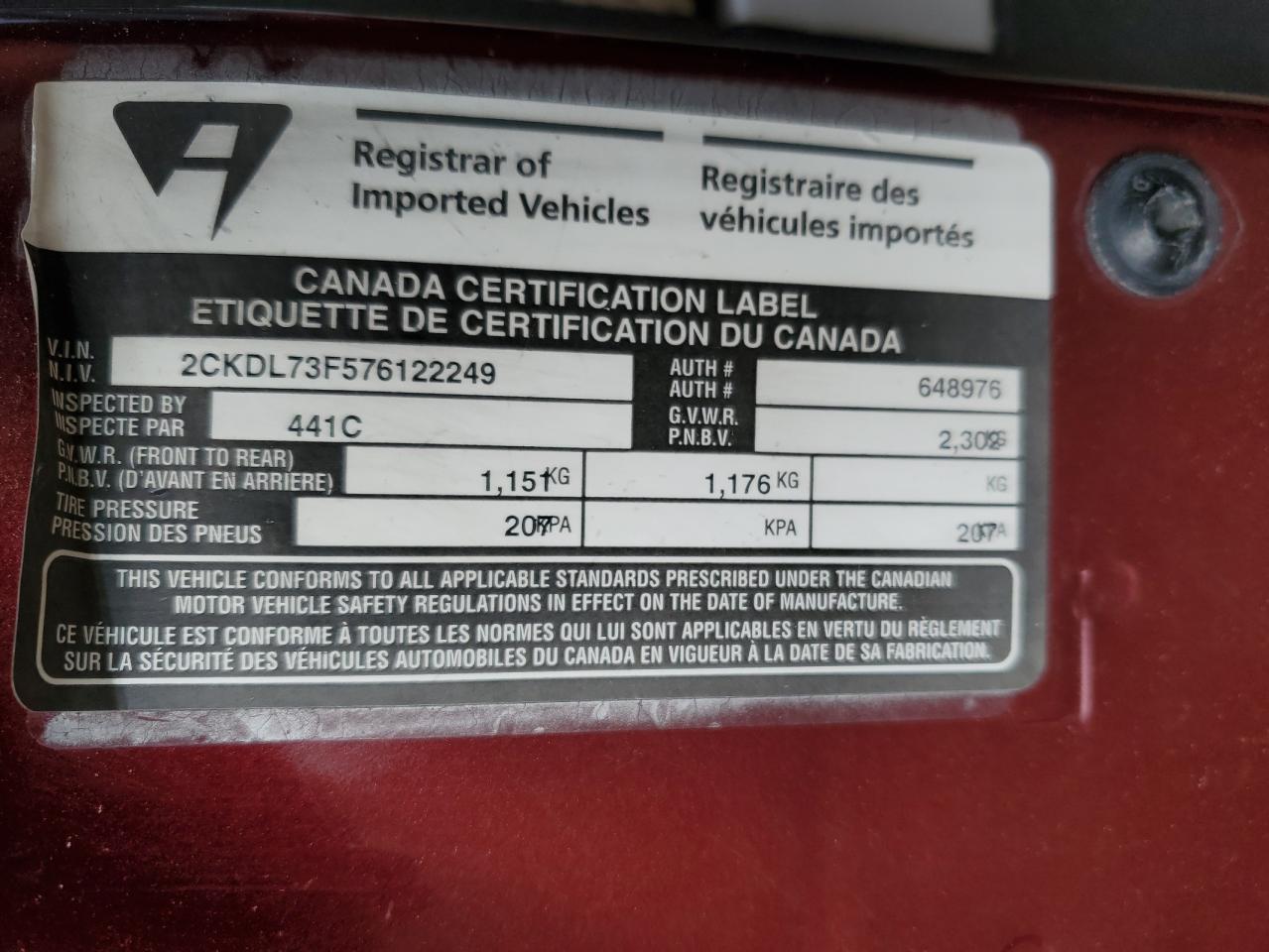 2007 Pontiac Torrent Burgundy vin: 2CKDL73F576122249