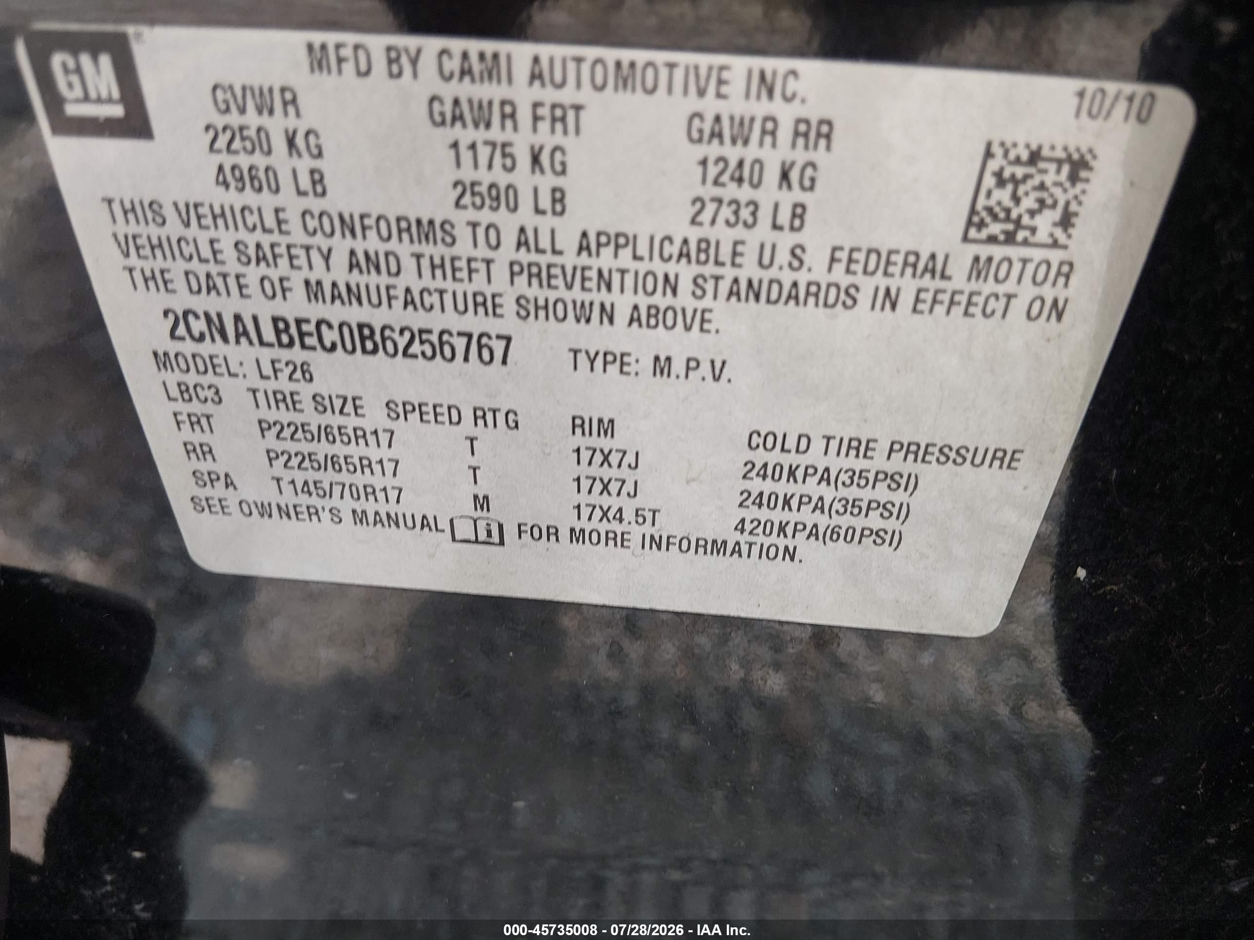 2011 Chevrolet Equinox Ls Black vin: 2CNALBEC0B6256767