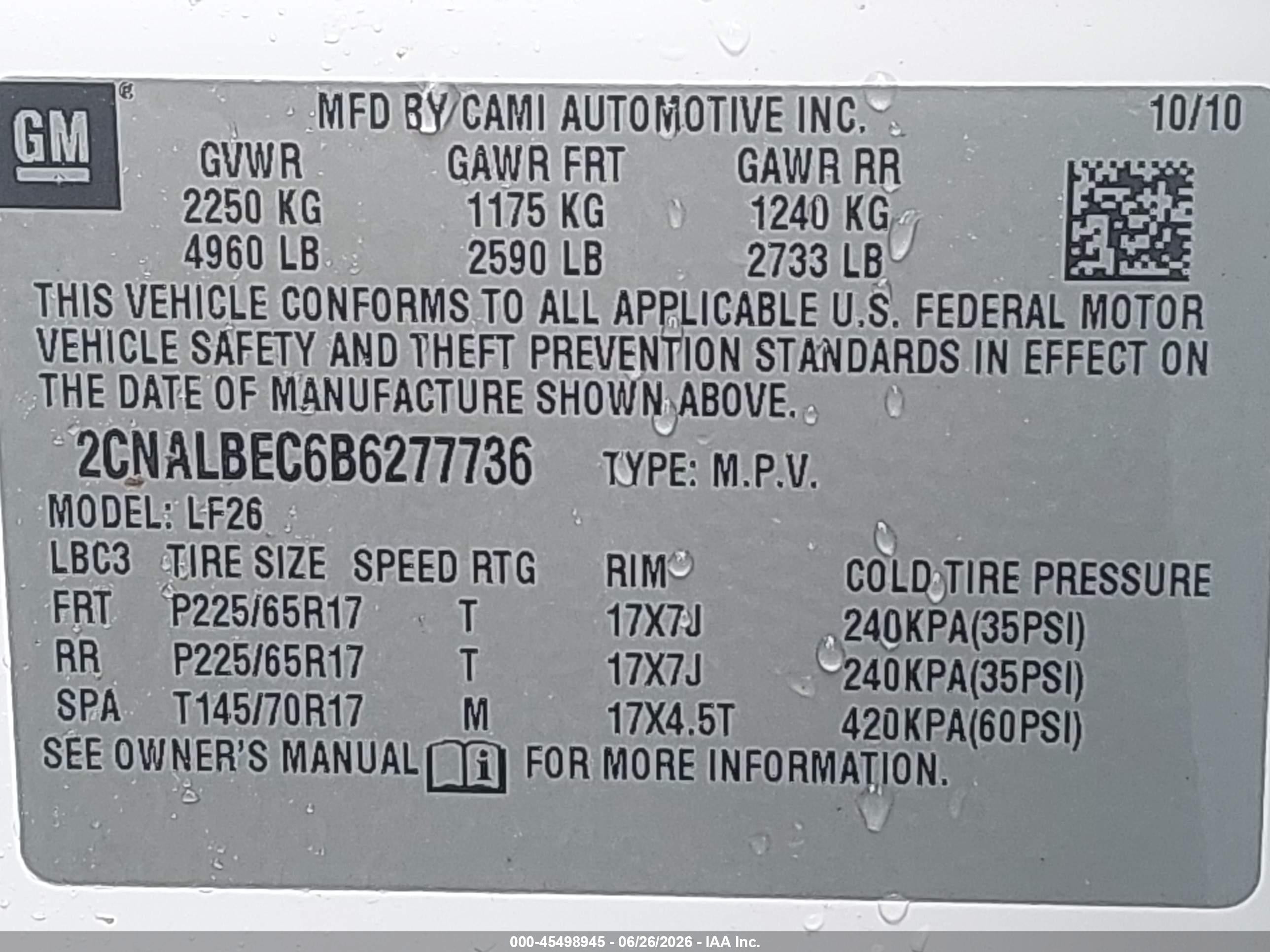 2011 Chevrolet Equinox Ls White vin: 2CNALBEC6B6277736