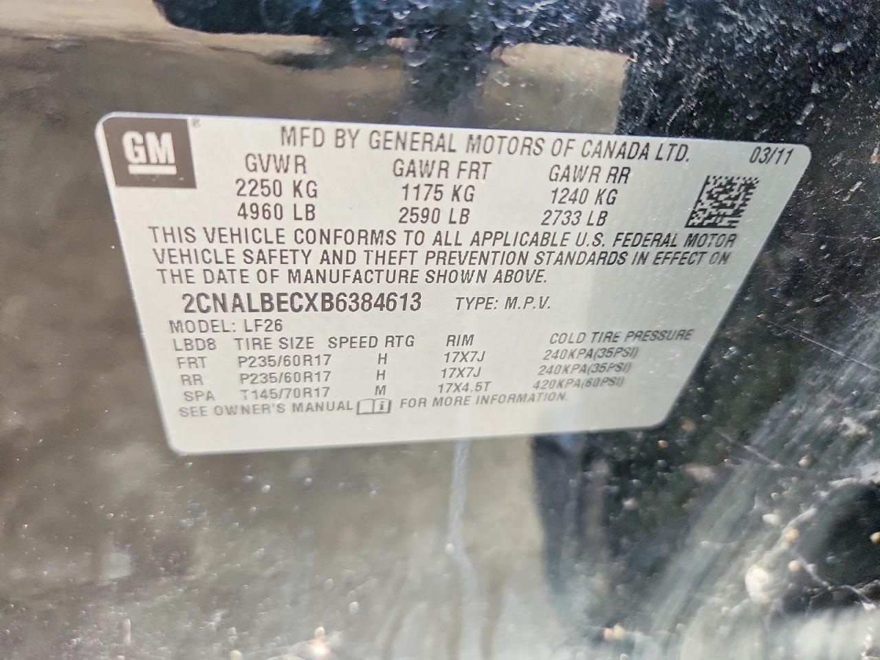 2011 Chevrolet Equinox Ls Черный vin: 2CNALBECXB6384613