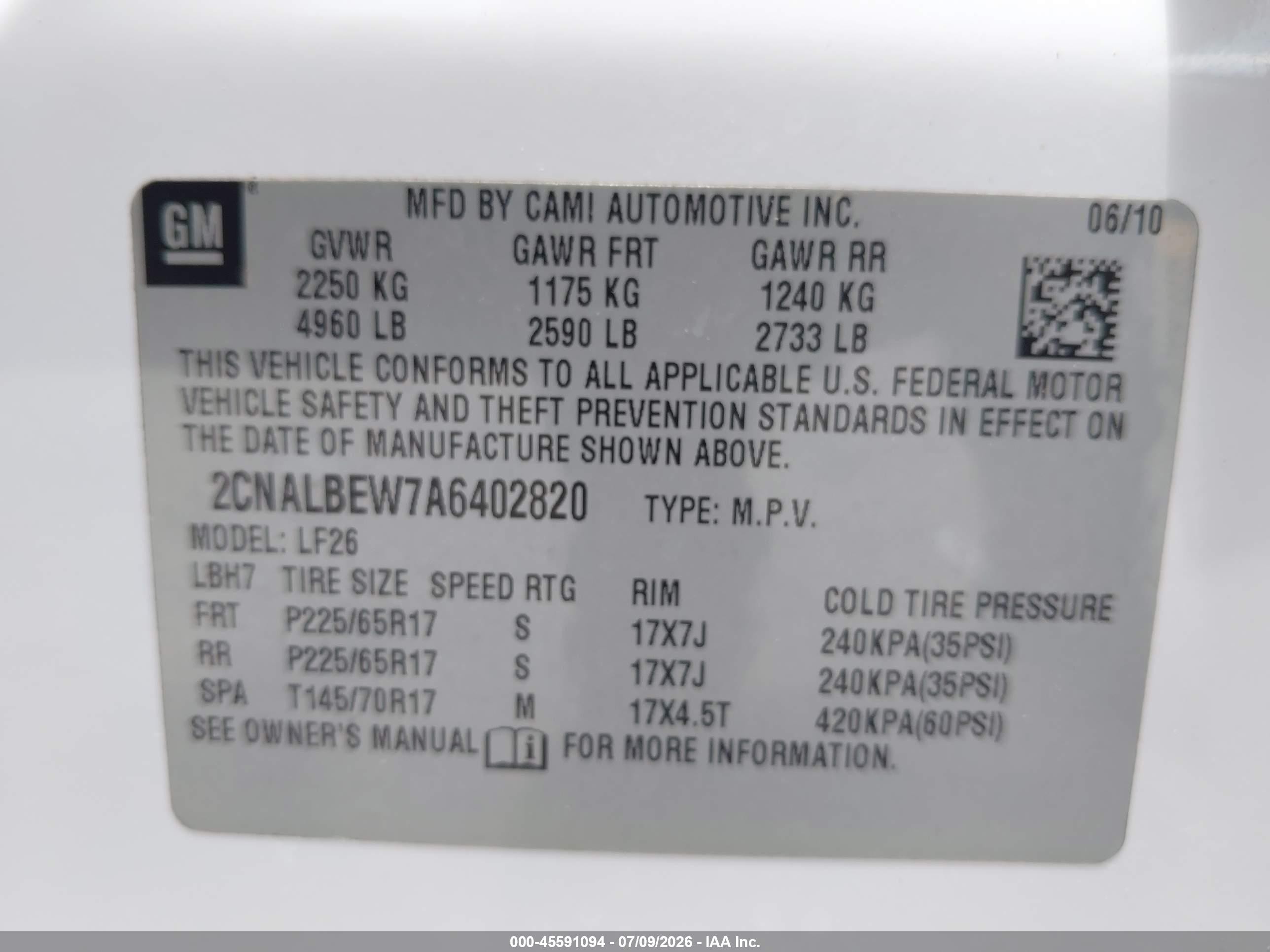 2010 Chevrolet Equinox Ls White vin: 2CNALBEW7A6402820