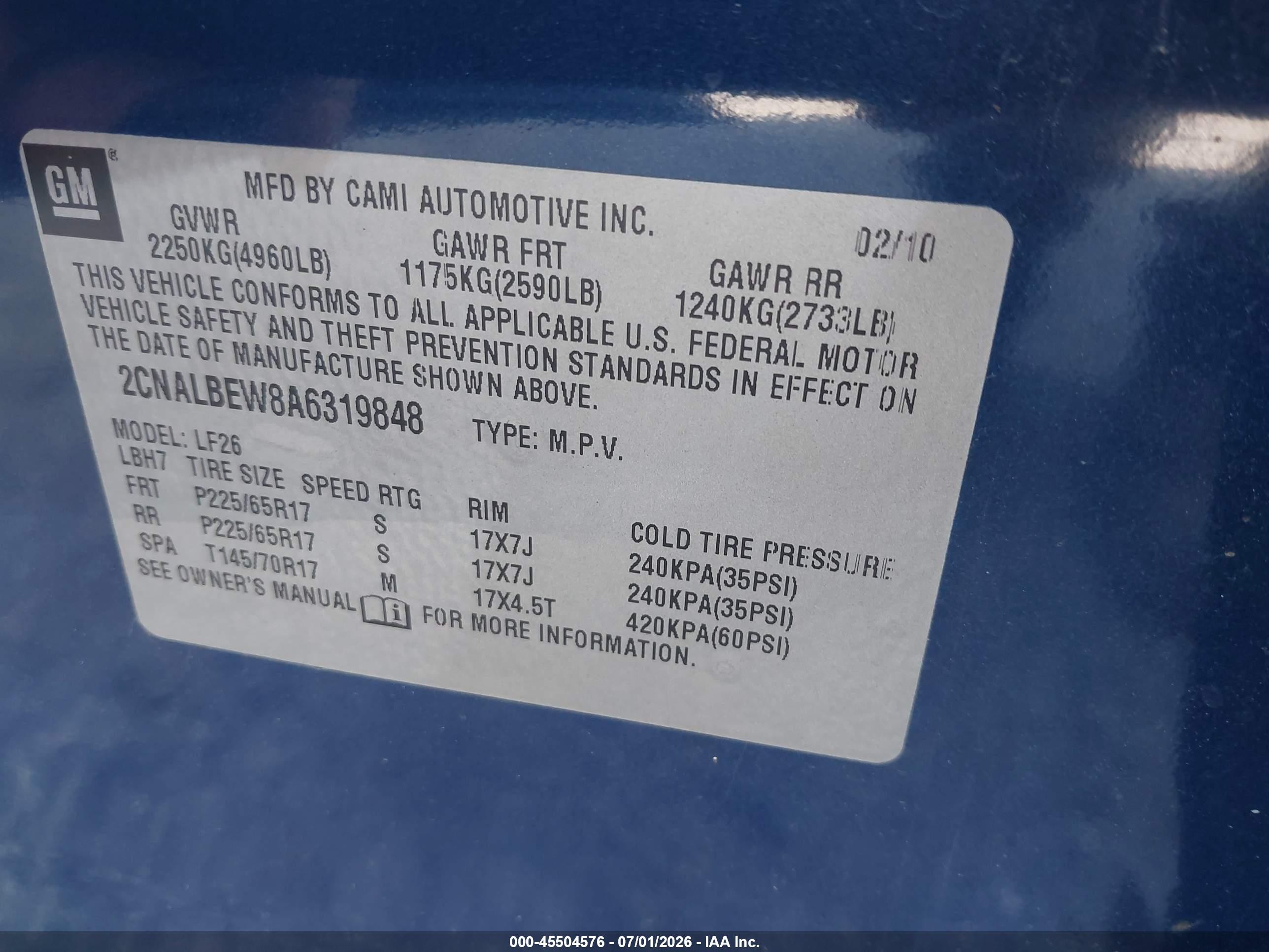2010 Chevrolet Equinox Ls Синий vin: 2CNALBEW8A6319848