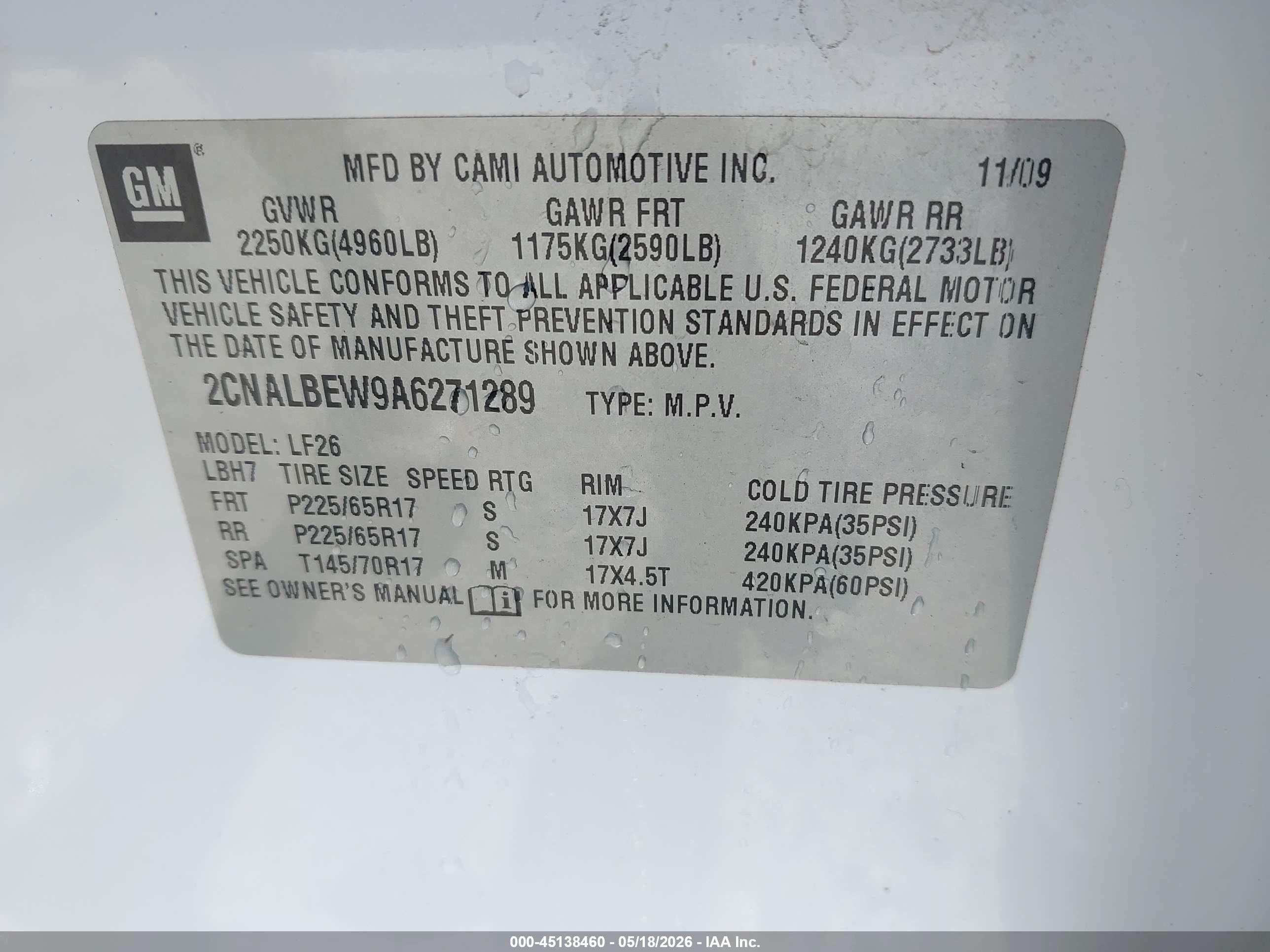 2010 Chevrolet Equinox Ls White vin: 2CNALBEW9A6271289