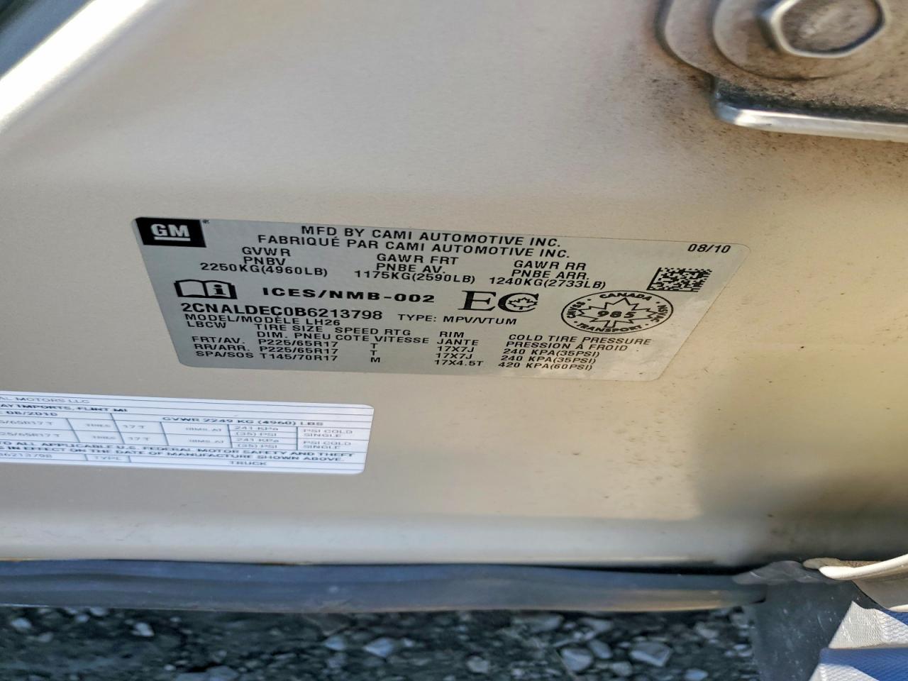 2011 Chevrolet Equinox Lt Gold vin: 2CNALDEC0B6213798