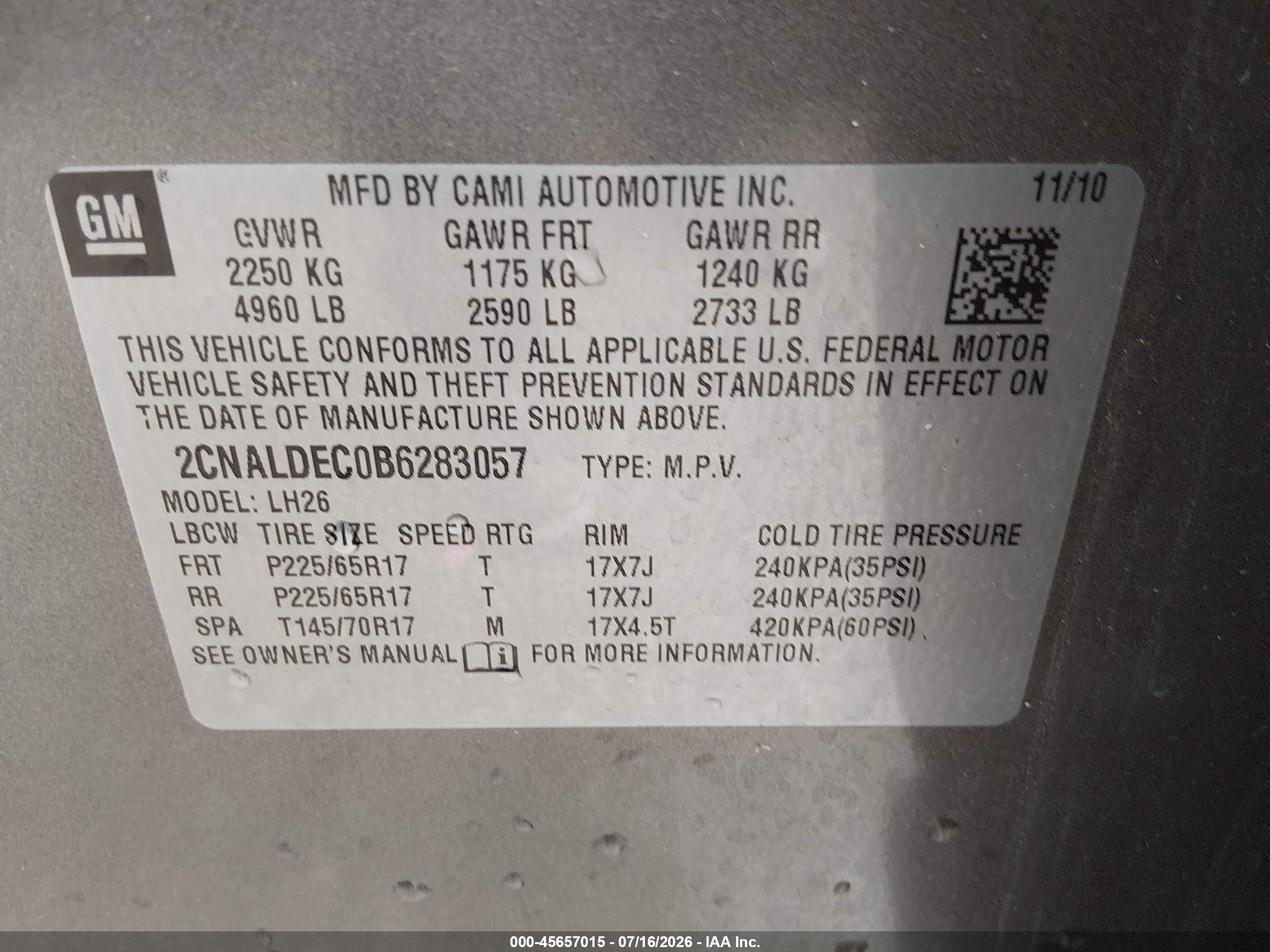 2011 Chevrolet Equinox Lt W/1lt Tan vin: 2CNALDEC0B6283057