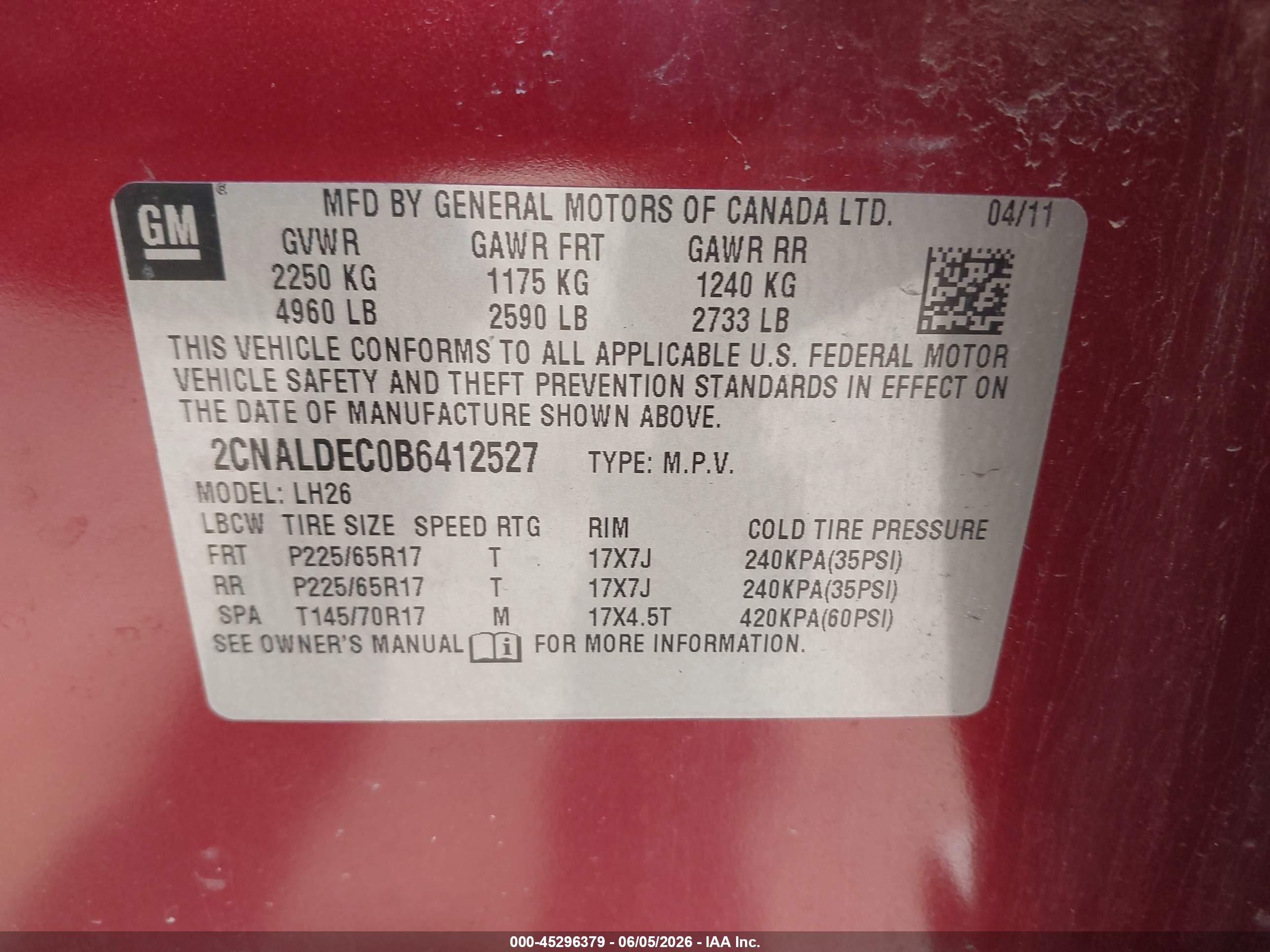 2011 Chevrolet Equinox 1lt Red vin: 2CNALDEC0B6412527