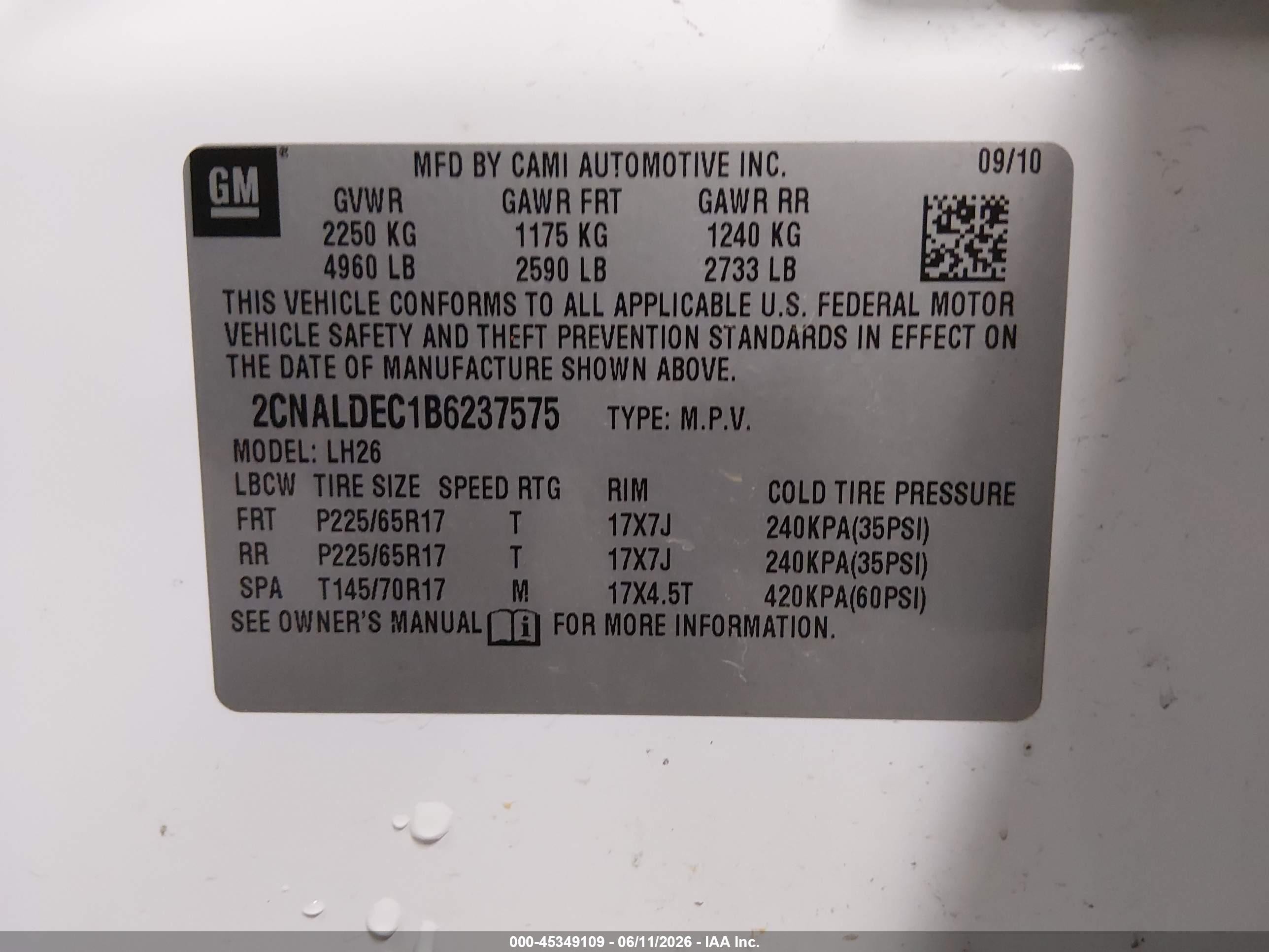 2011 Chevrolet Equinox 1lt White vin: 2CNALDEC1B6237575