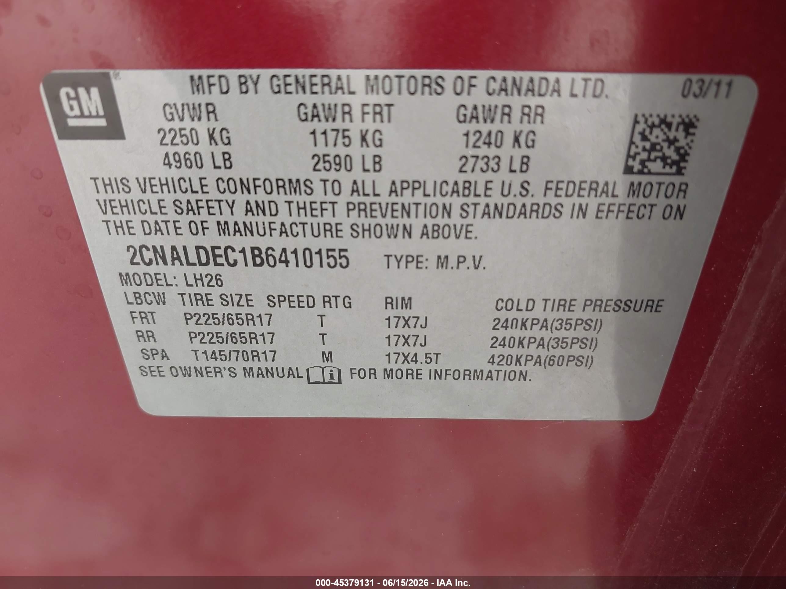 2011 Chevrolet Equinox 1lt Burgundy vin: 2CNALDEC1B6410155