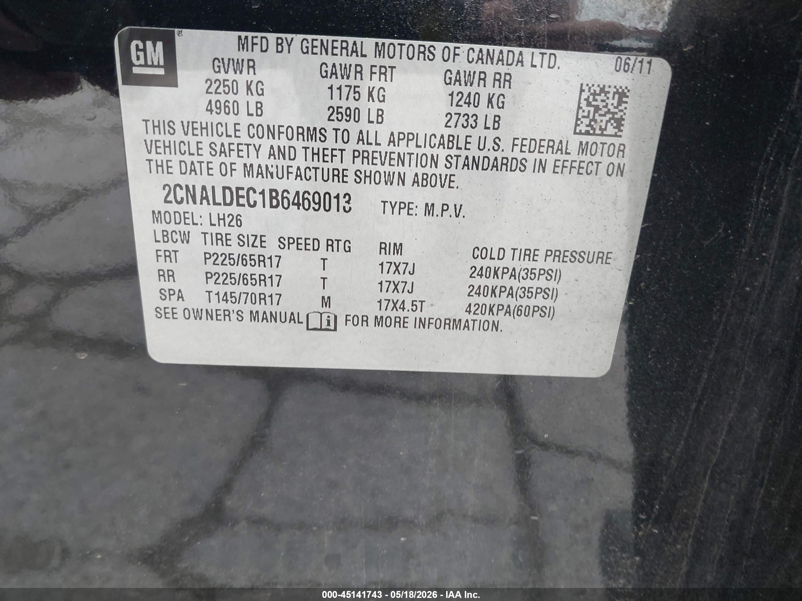 2011 Chevrolet Equinox 1lt Black vin: 2CNALDEC1B6469013