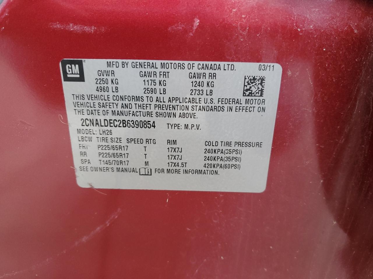 2011 Chevrolet Equinox Lt Red vin: 2CNALDEC2B6390854