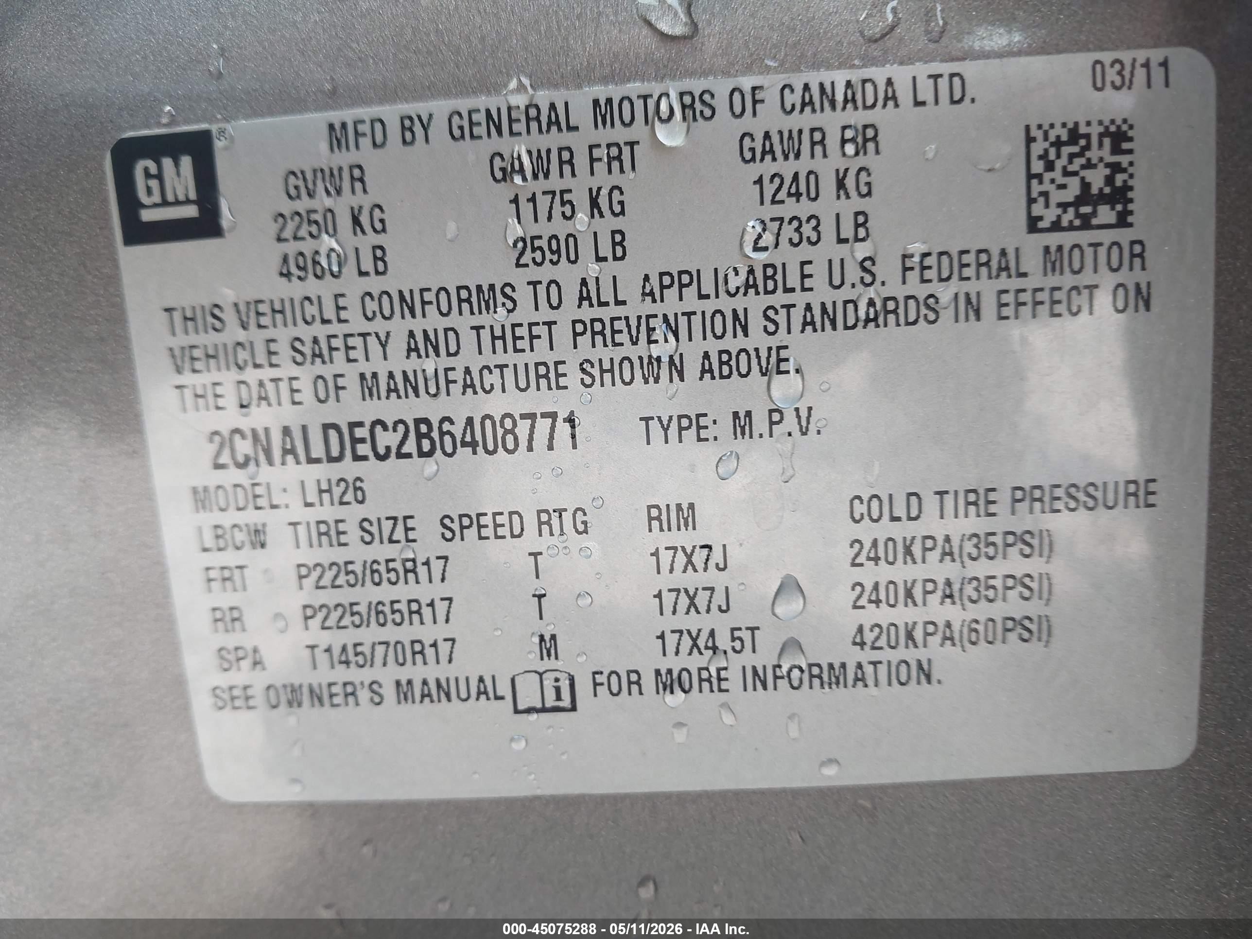 2011 Chevrolet Equinox 1lt Gray vin: 2CNALDEC2B6408771