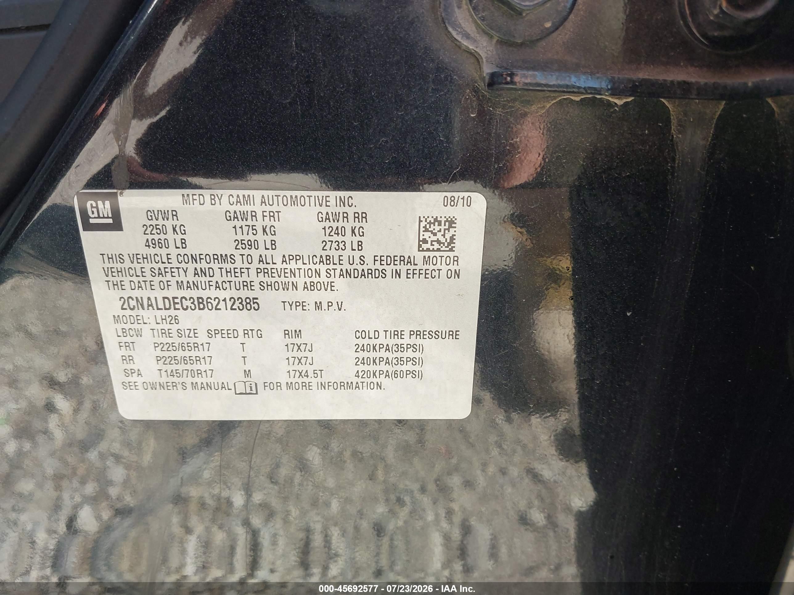 2011 Chevrolet Equinox Lt W/1lt Черный vin: 2CNALDEC3B6212385
