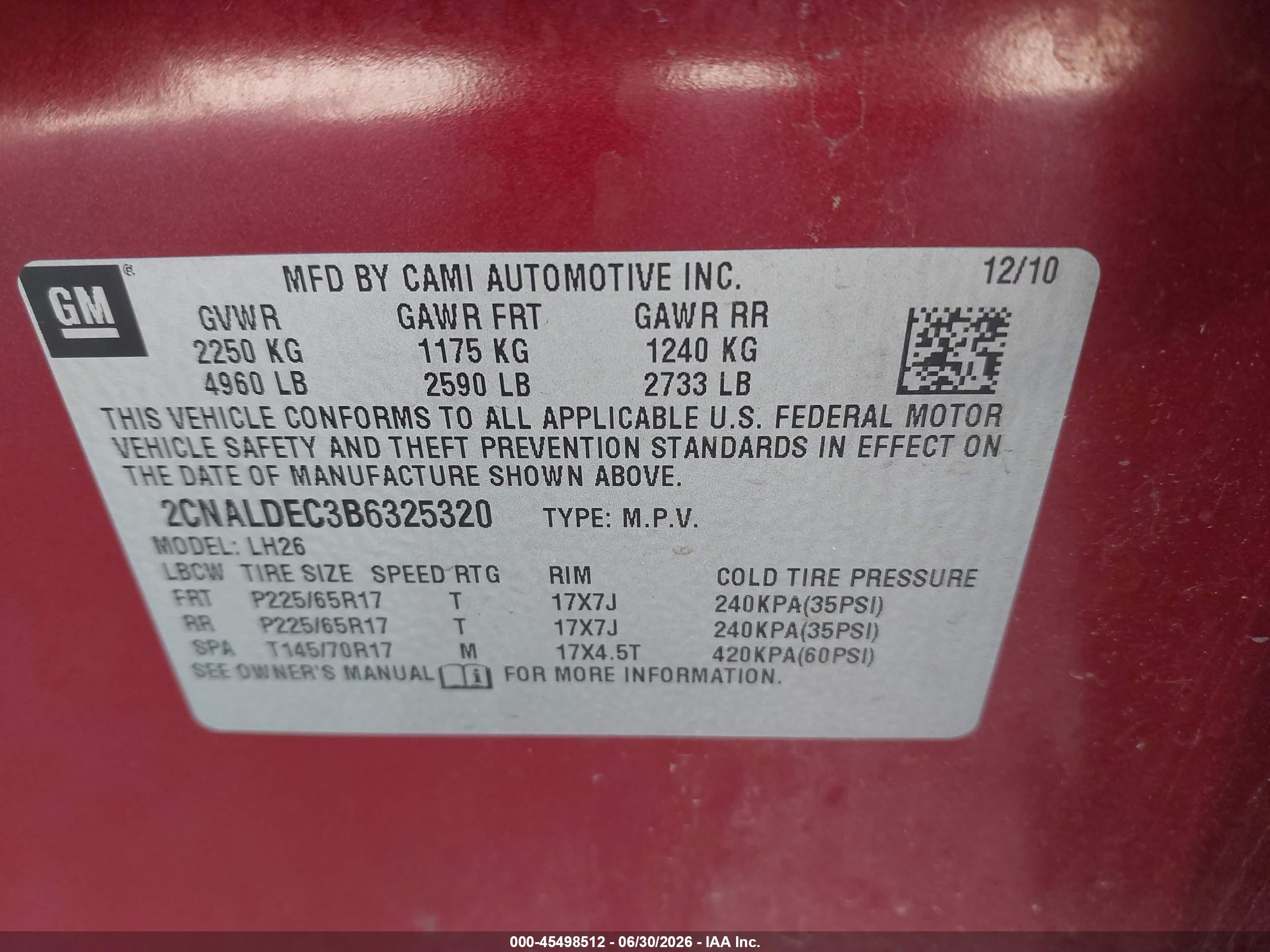2011 Chevrolet Equinox Lt W/1lt Темно-бордовый vin: 2CNALDEC3B6325320