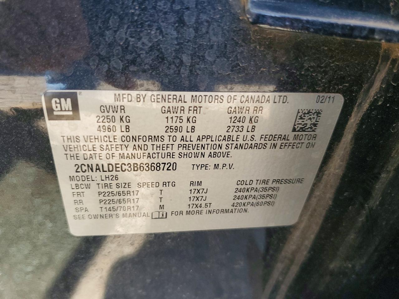 2011 Chevrolet Equinox Lt Black vin: 2CNALDEC3B6368720