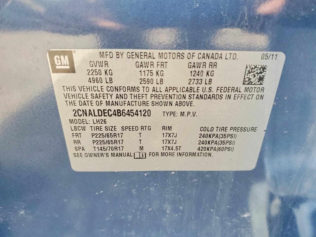 2011 Chevrolet Equinox Lt Blue vin: 2CNALDEC4B6454120