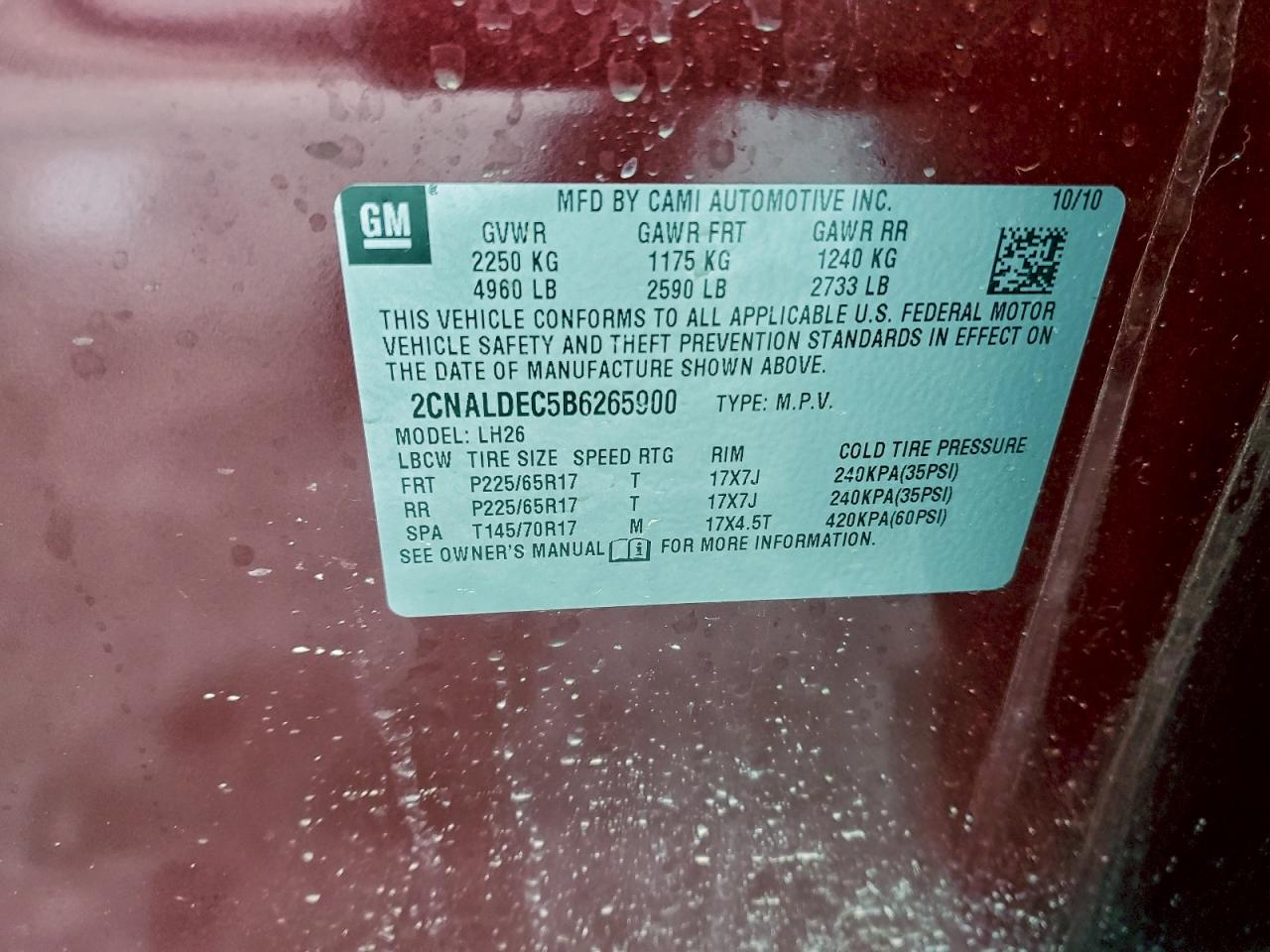 2011 Chevrolet Equinox Lt Red vin: 2CNALDEC5B6265900