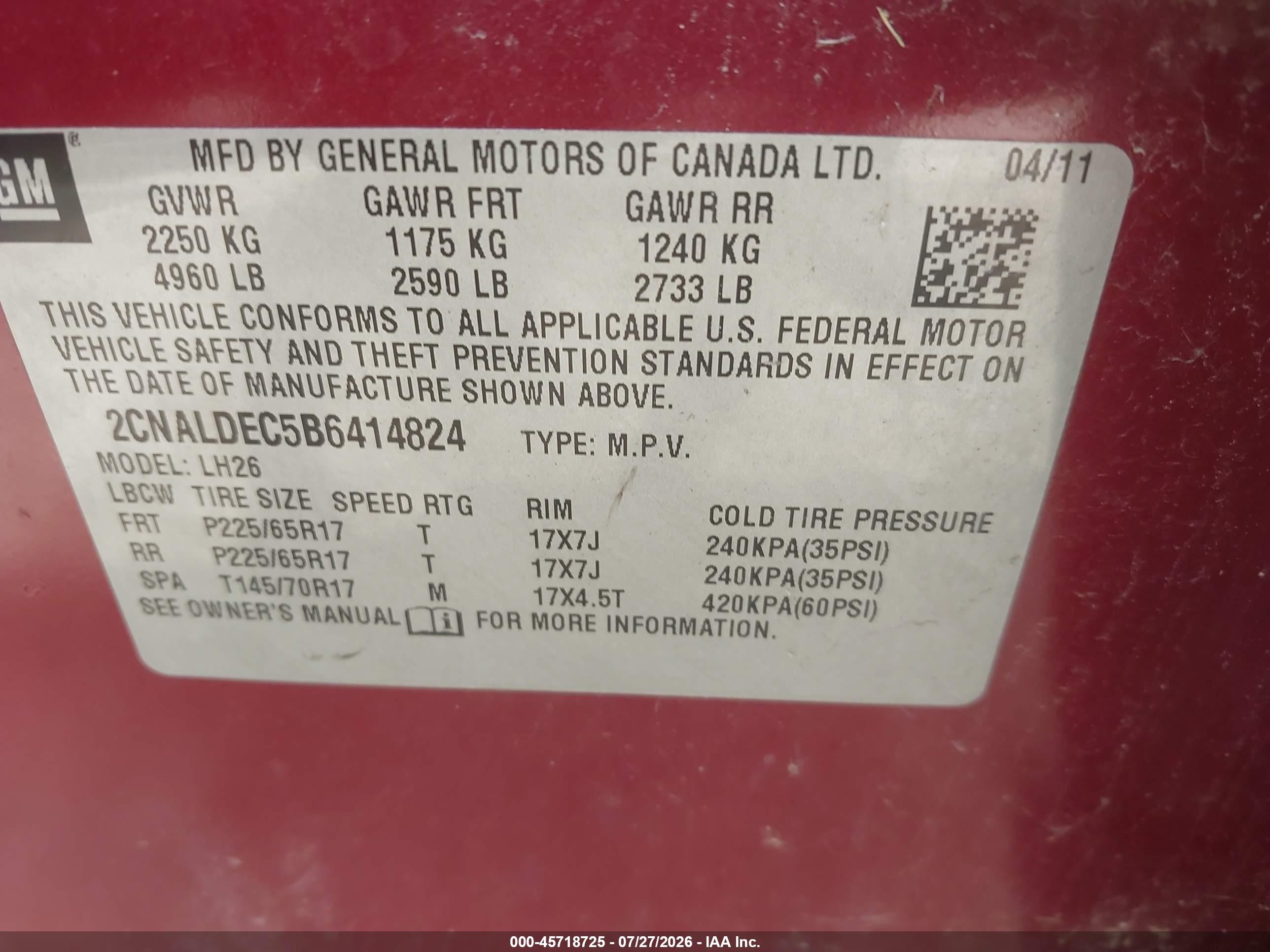 2011 Chevrolet Equinox Lt W/1lt Red vin: 2CNALDEC5B6414824