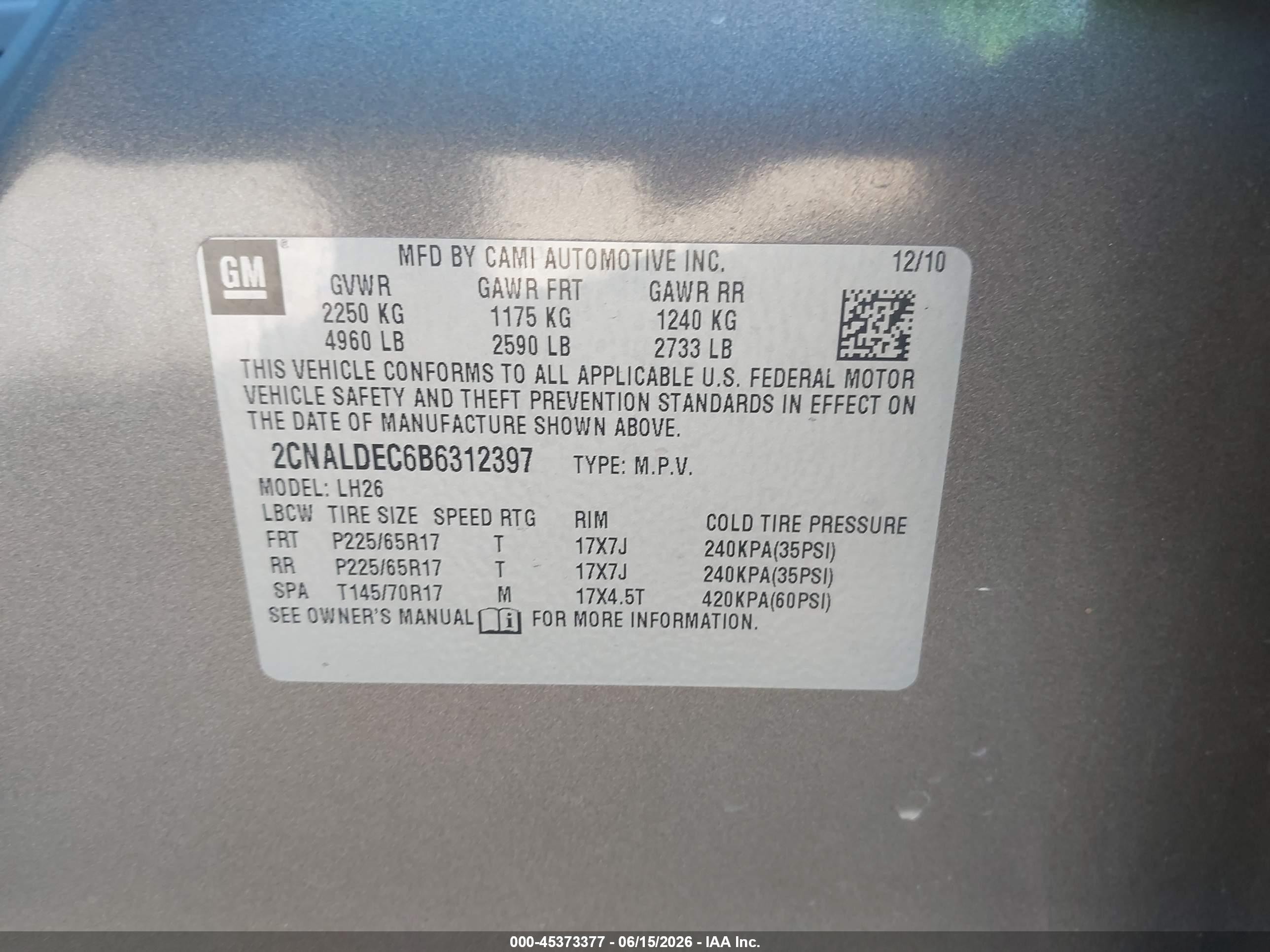 2011 Chevrolet Equinox Lt W/1lt Коричневый vin: 2CNALDEC6B6312397