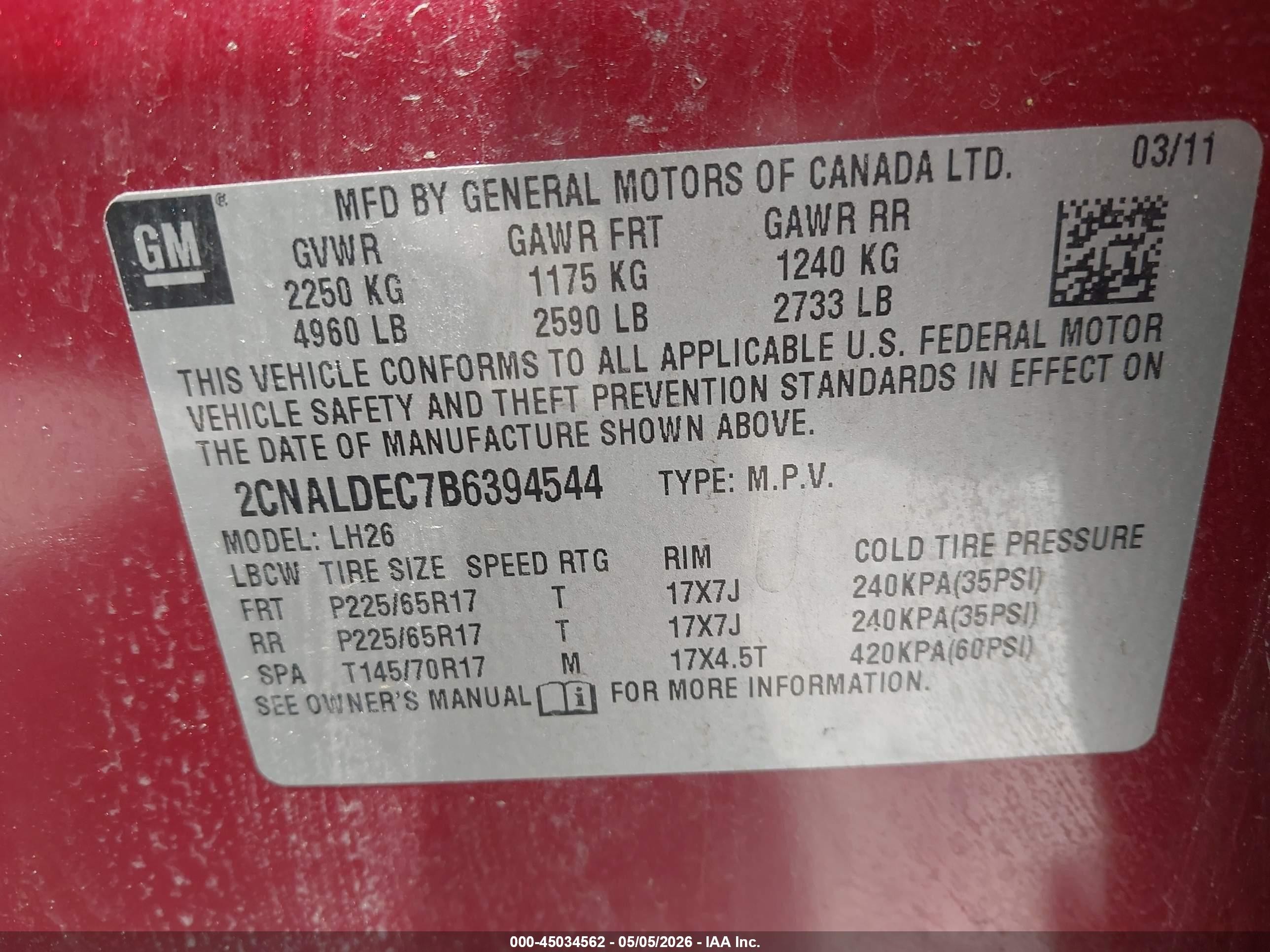 2011 Chevrolet Equinox 1lt Красный vin: 2CNALDEC7B6394544