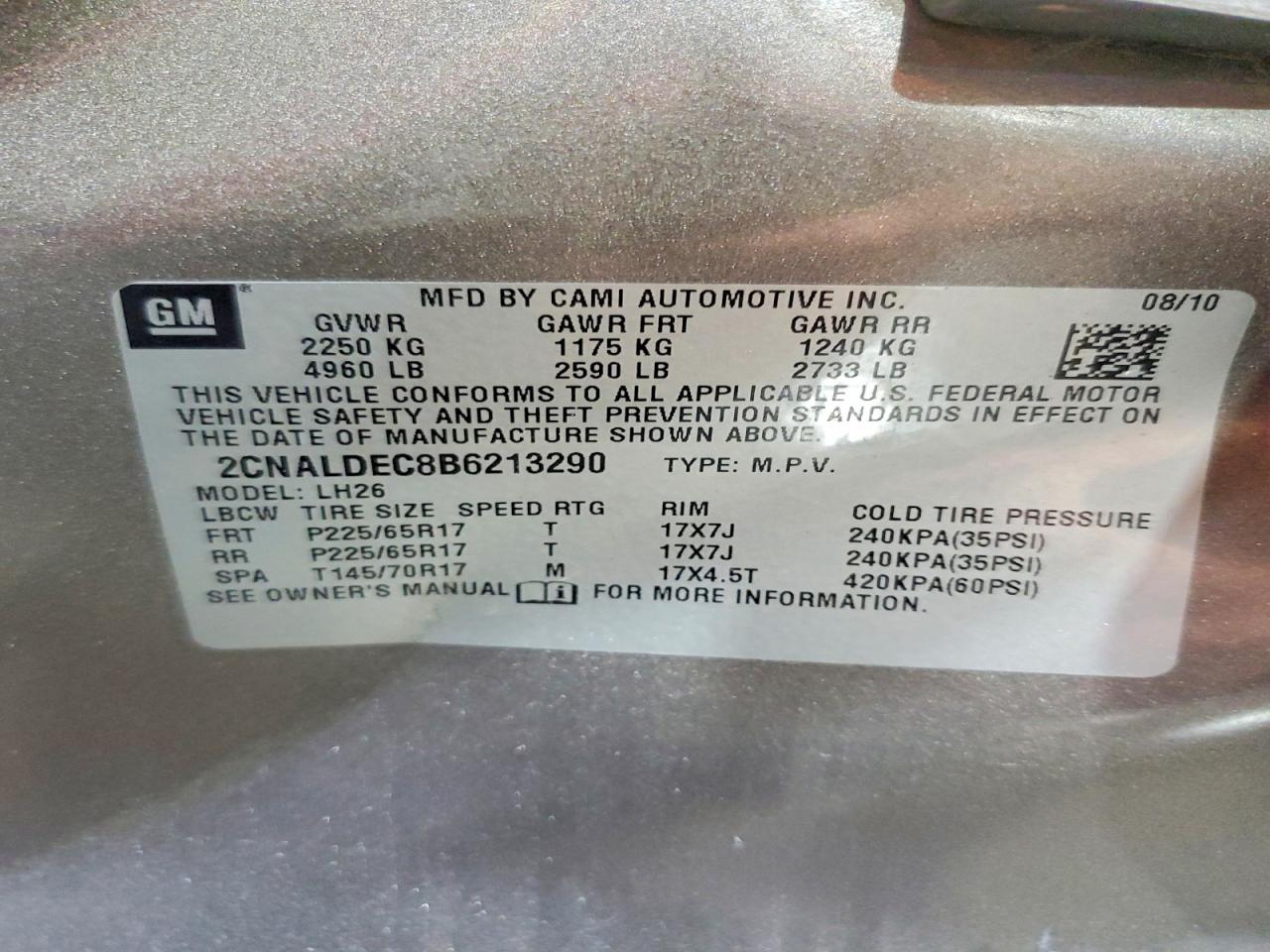 2011 Chevrolet Equinox Lt Серый vin: 2CNALDEC8B6213290