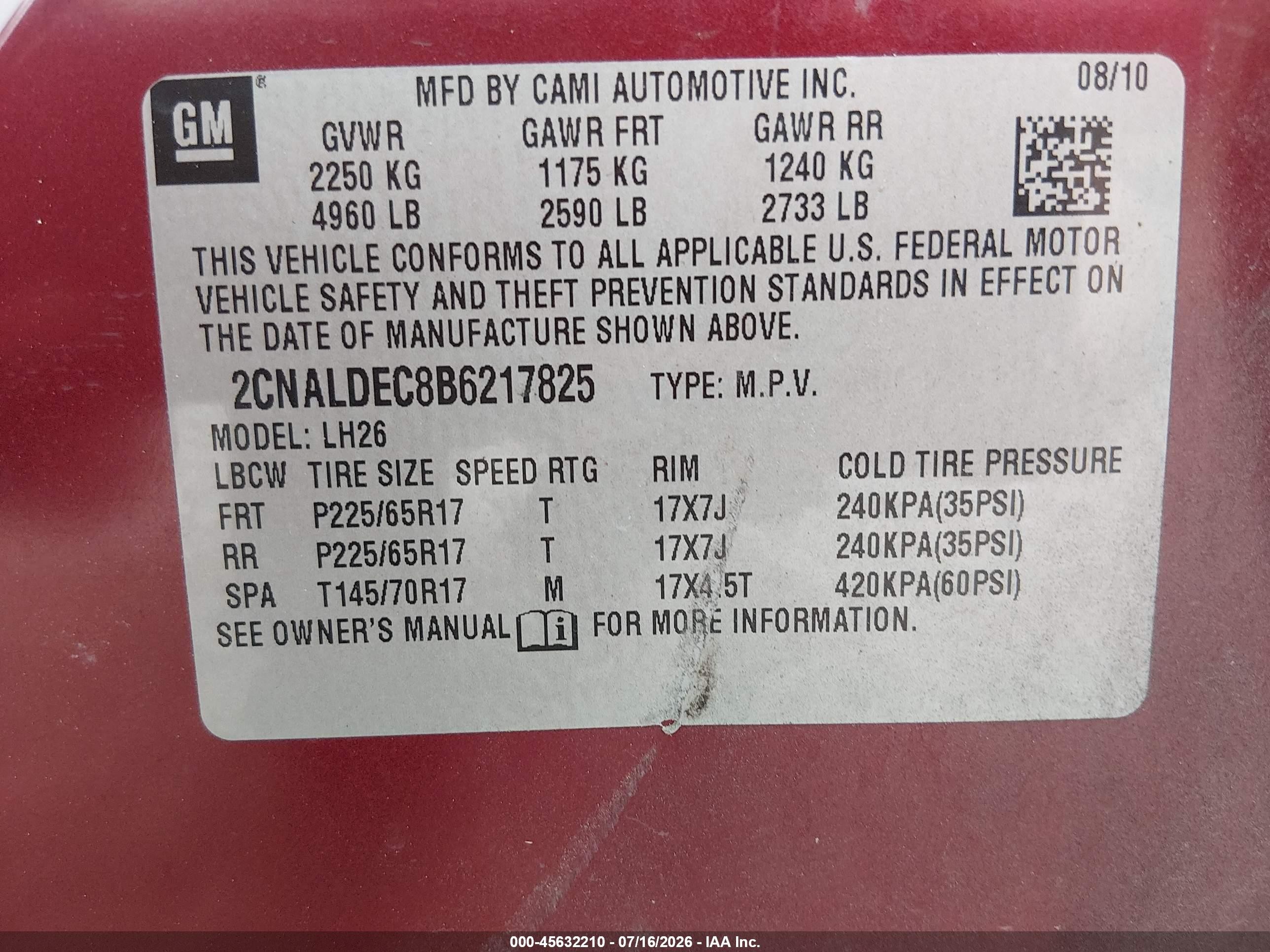 2011 Chevrolet Equinox Lt W/1lt Красный vin: 2CNALDEC8B6217825
