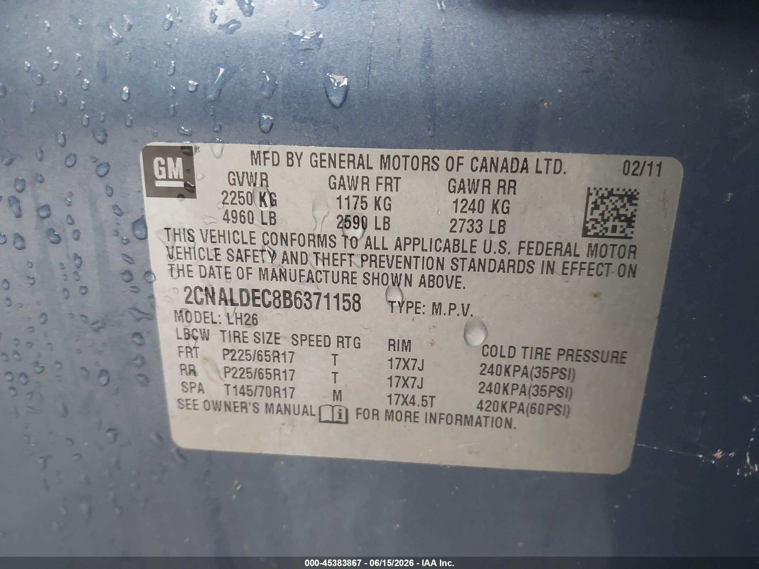 2011 Chevrolet Equinox Lt W/1lt Синий vin: 2CNALDEC8B6371158