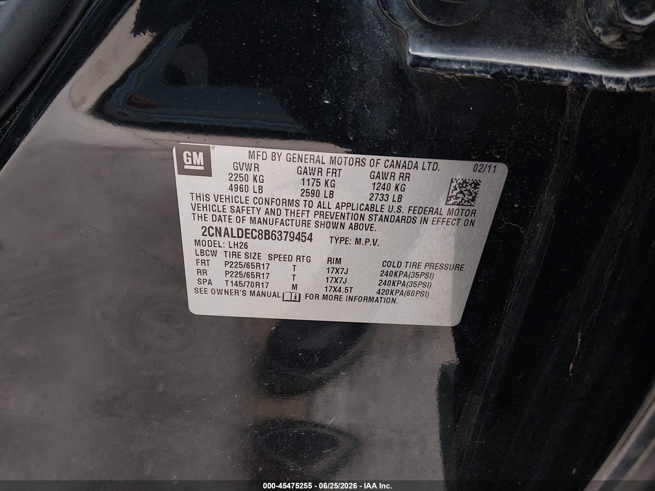 2011 Chevrolet Equinox Lt W/1lt Black vin: 2CNALDEC8B6379454