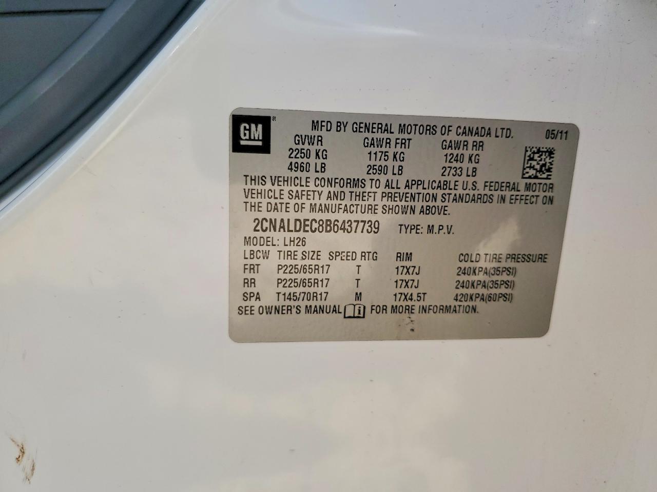 2011 Chevrolet Equinox Lt White vin: 2CNALDEC8B6437739