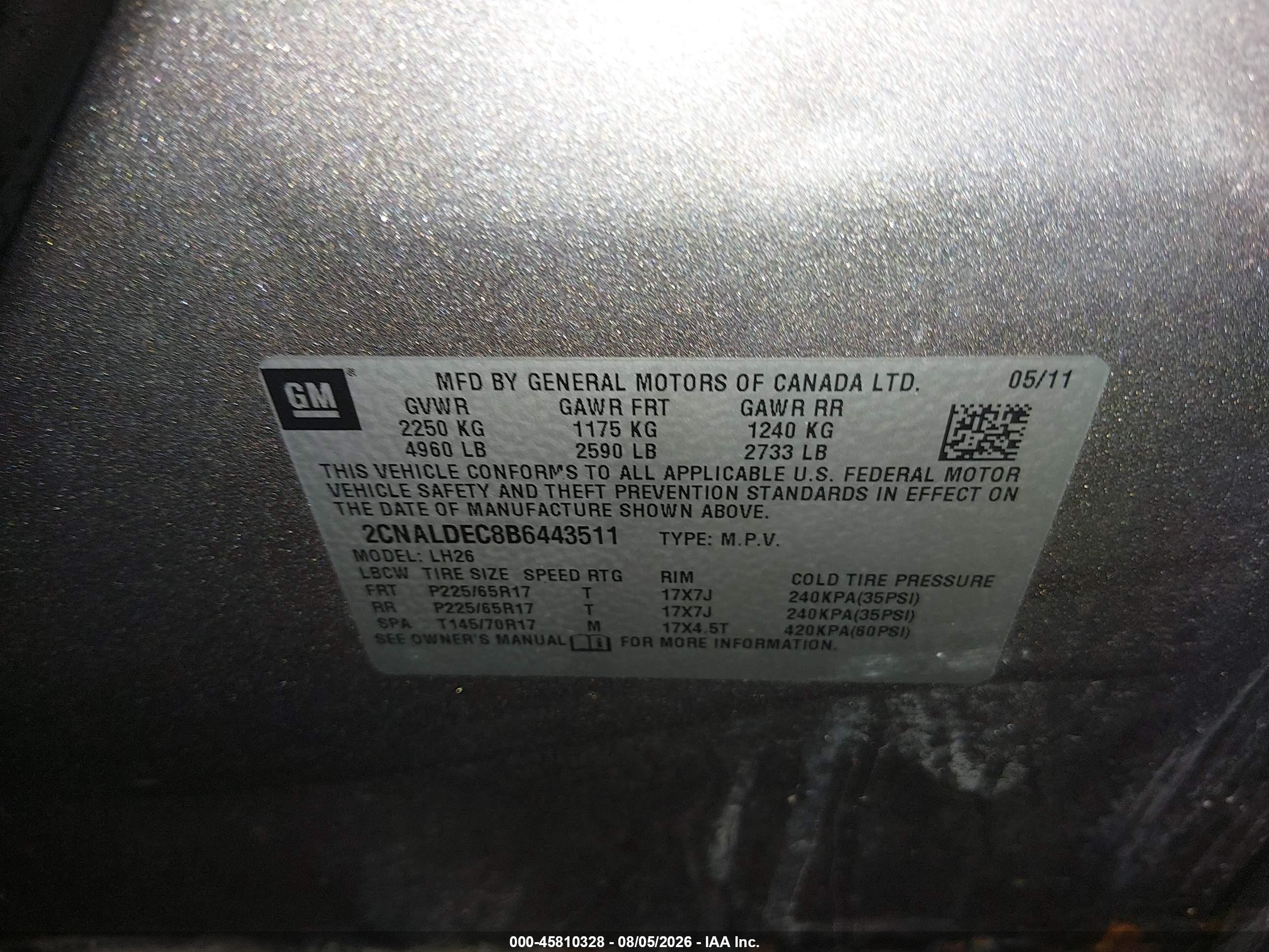 2011 Chevrolet Equinox Lt W/1lt Коричневый vin: 2CNALDEC8B6443511
