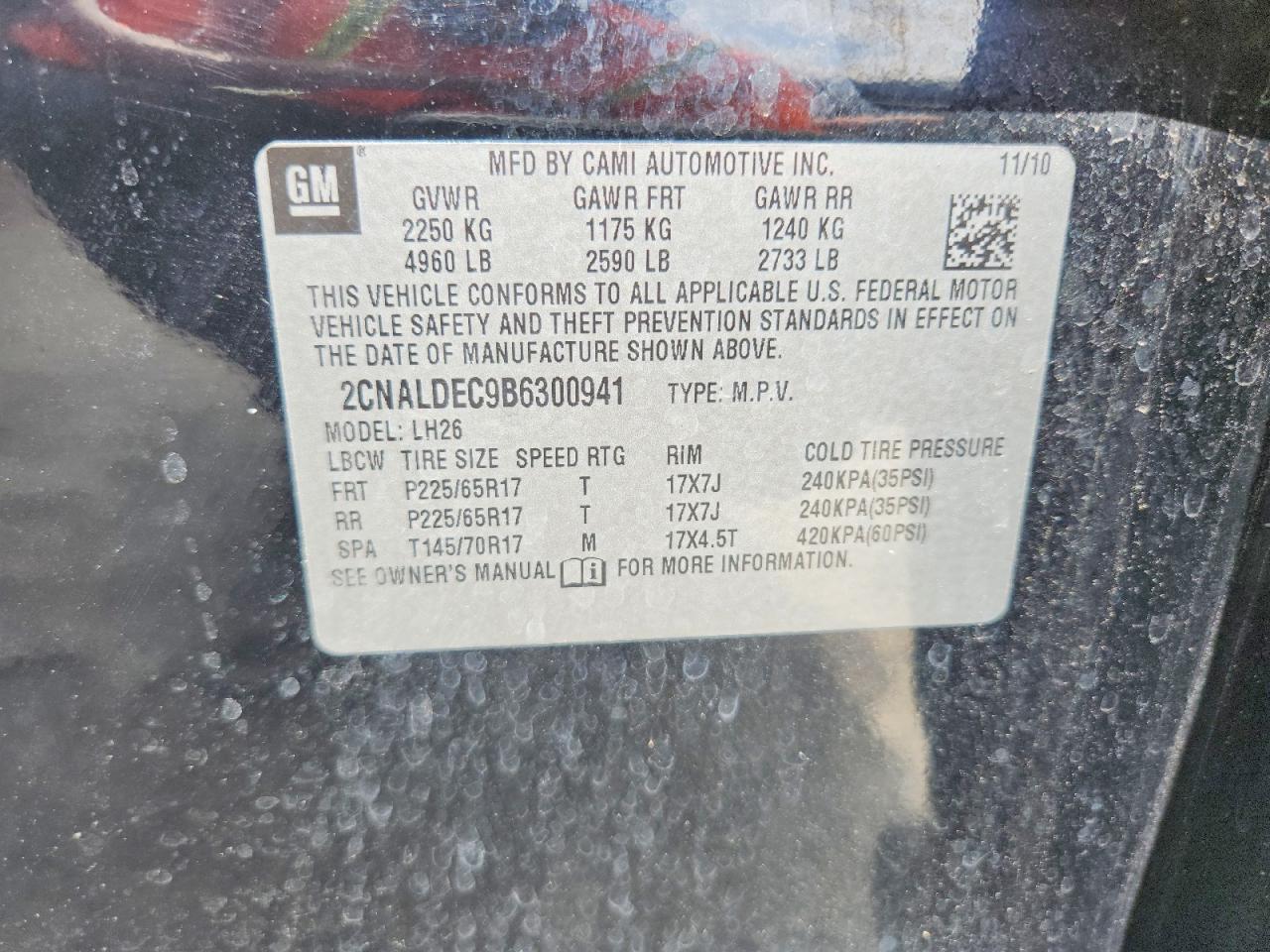 2011 Chevrolet Equinox Lt Black vin: 2CNALDEC9B6300941