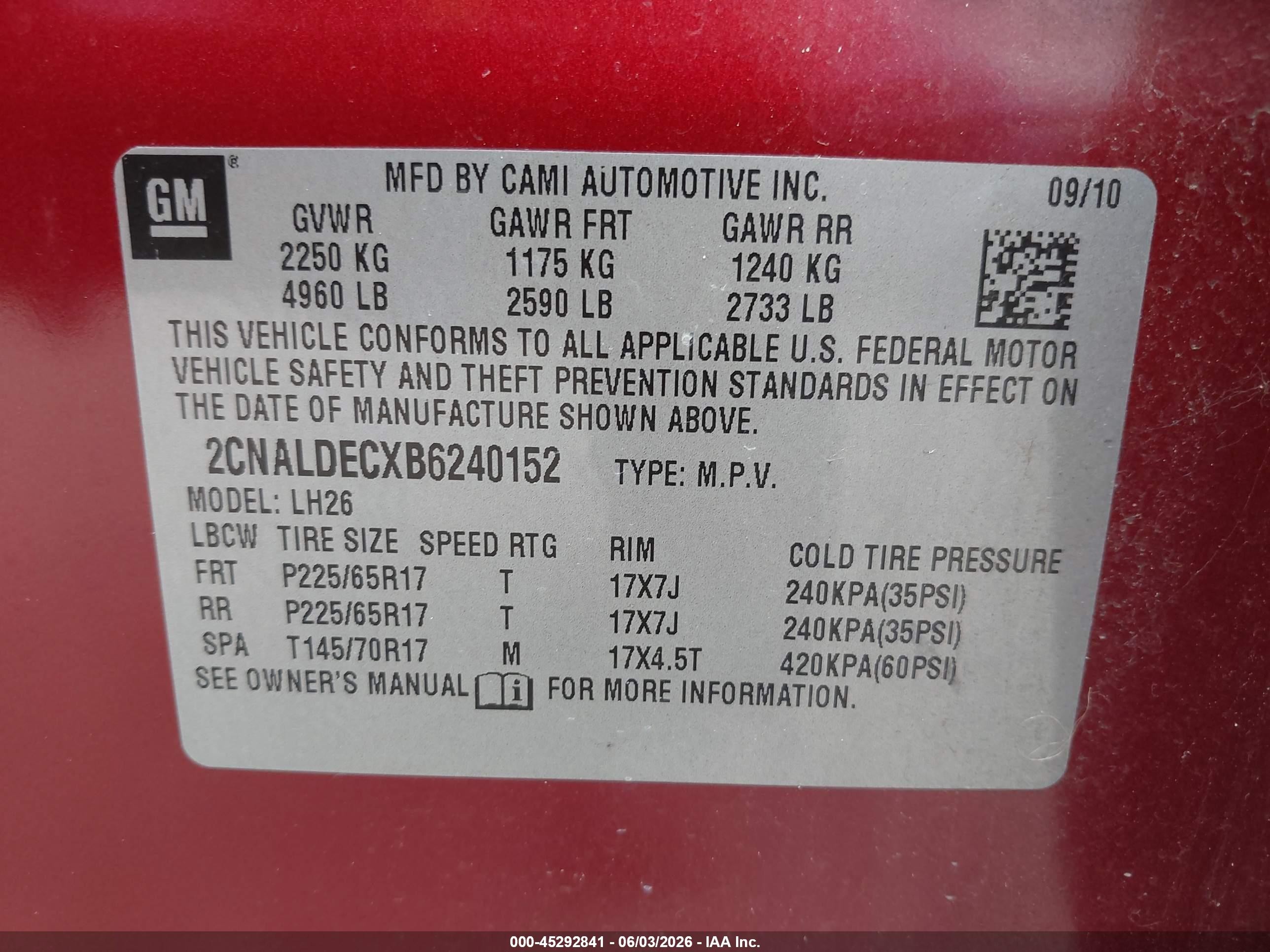 2011 Chevrolet Equinox 1lt Red vin: 2CNALDECXB6240152