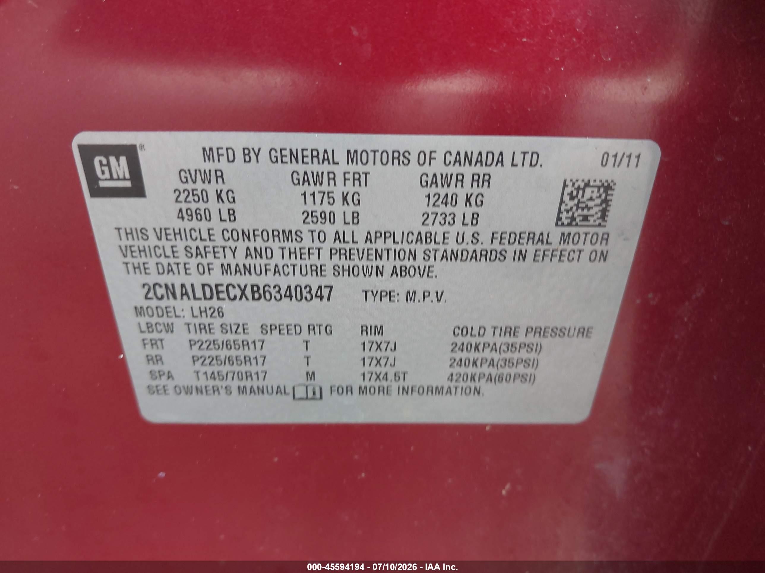2011 Chevrolet Equinox Lt W/1lt Red vin: 2CNALDECXB6340347