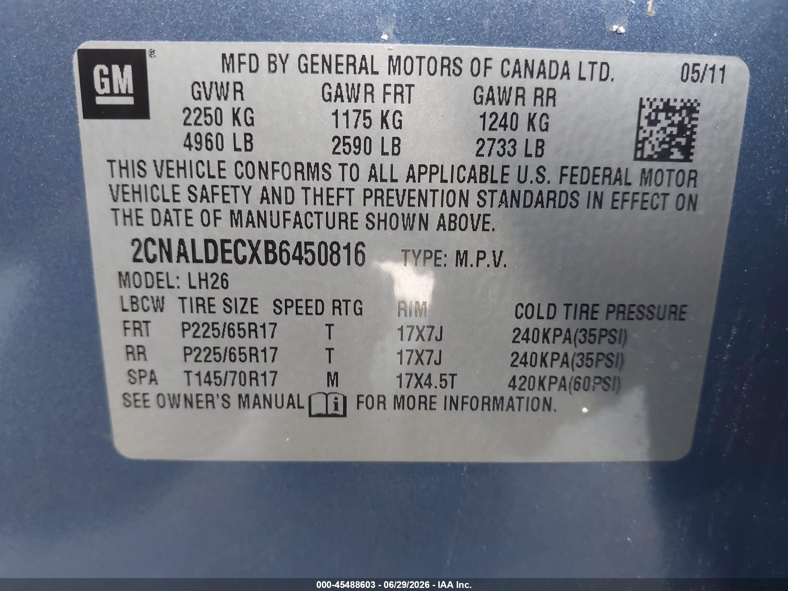 2011 Chevrolet Equinox Lt W/1lt Blue vin: 2CNALDECXB6450816