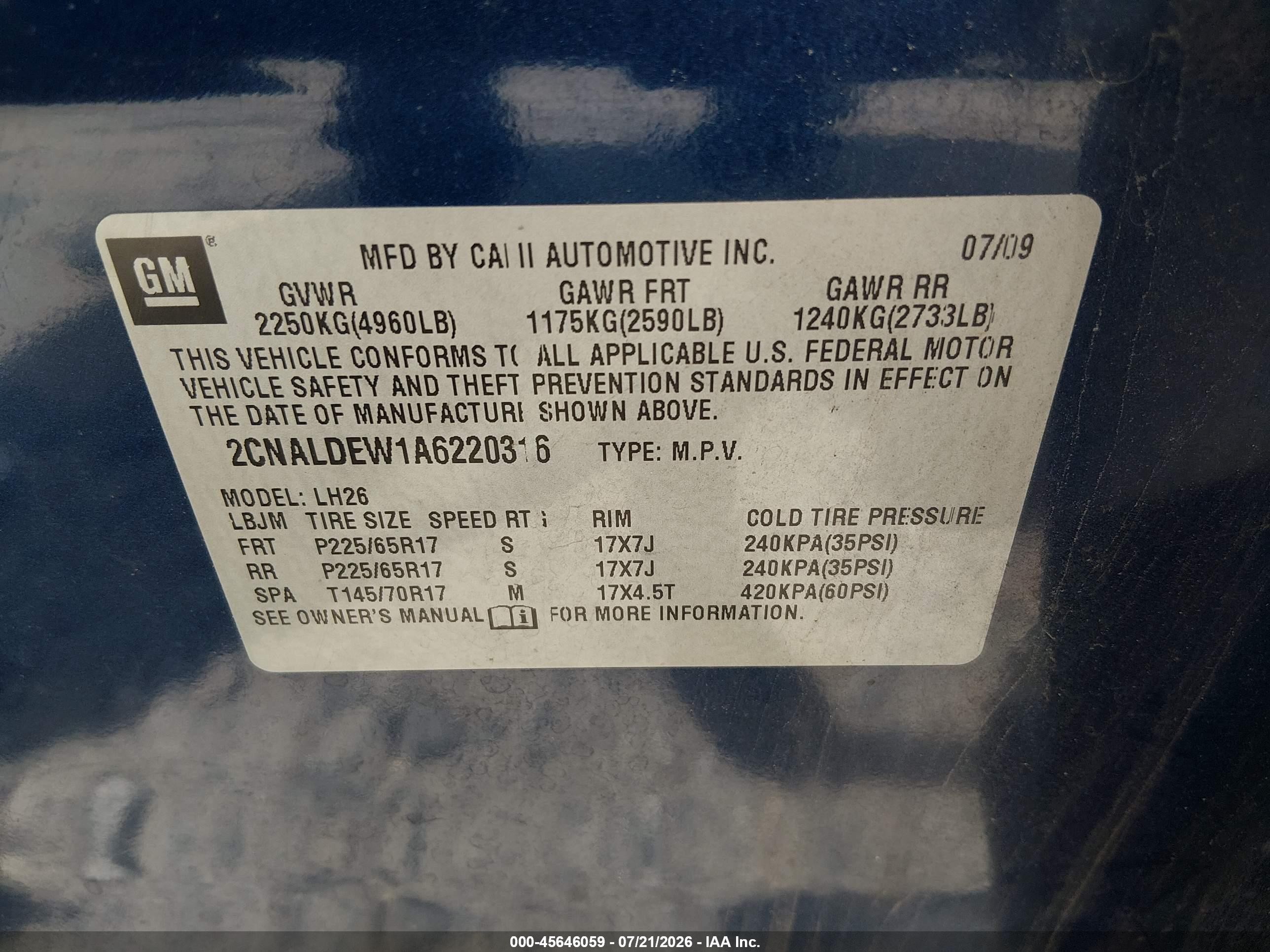 2010 Chevrolet Equinox Lt Blue vin: 2CNALDEW1A6220316