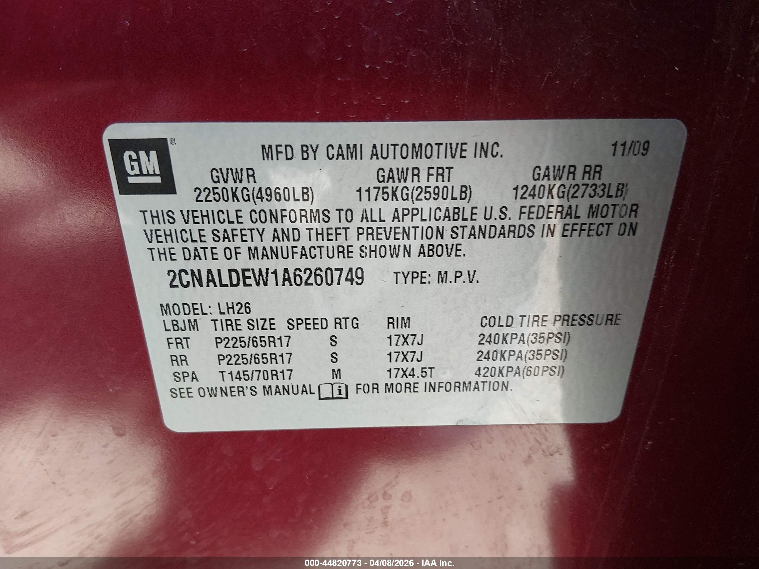 2010 Chevrolet Equinox Lt Red vin: 2CNALDEW1A6260749