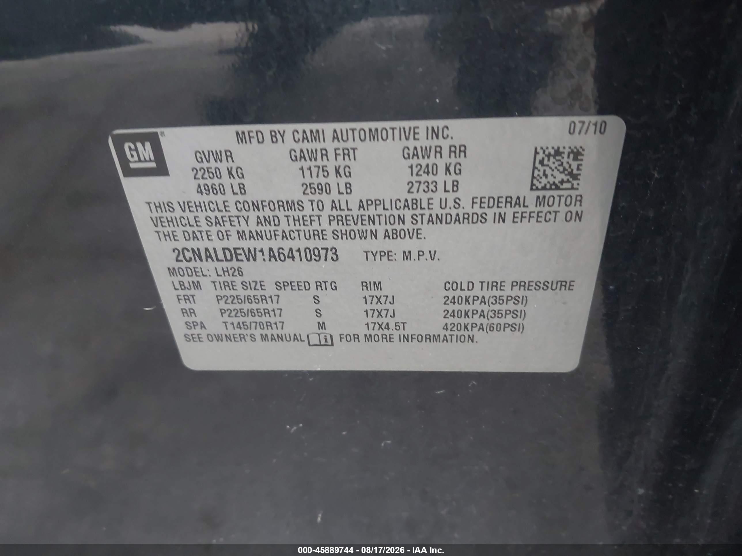 2010 Chevrolet Equinox Lt Black vin: 2CNALDEW1A6410973