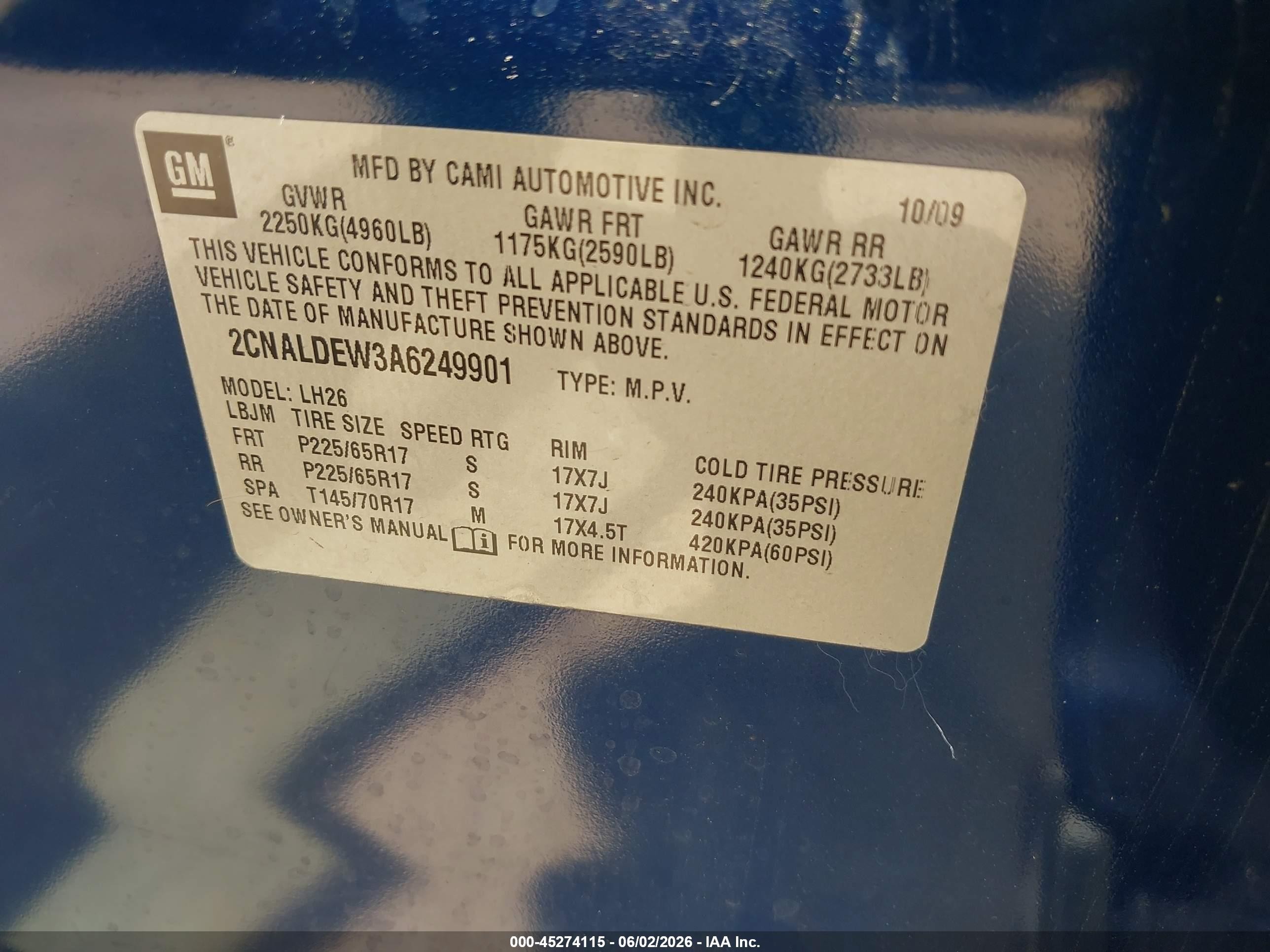 2010 Chevrolet Equinox Lt Blue vin: 2CNALDEW3A6249901