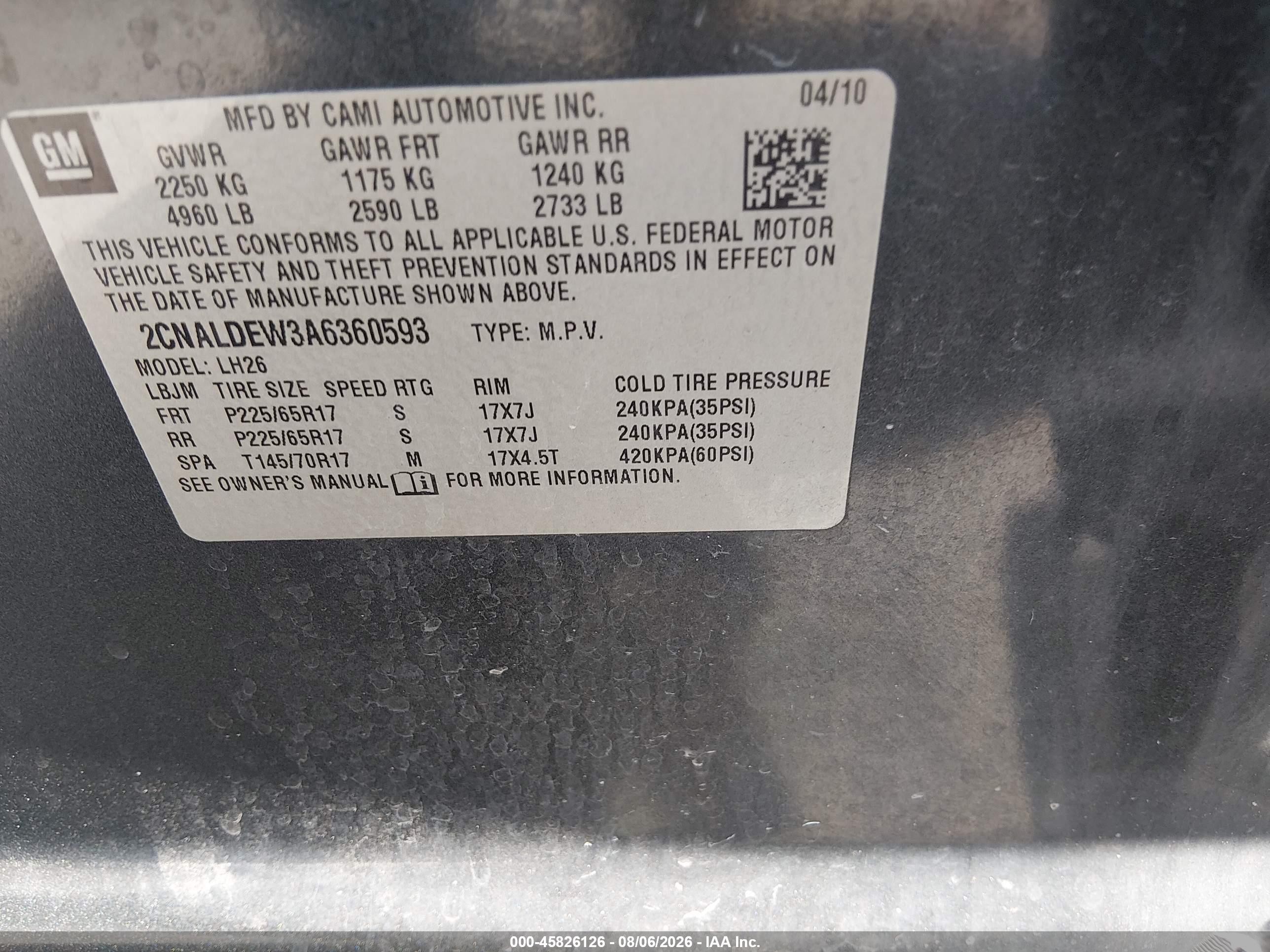 2010 Chevrolet Equinox Lt Light Blue vin: 2CNALDEW3A6360593