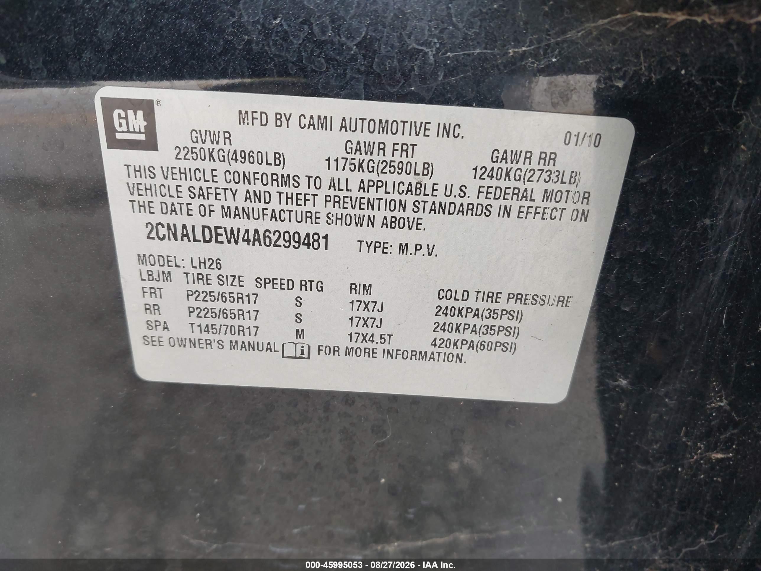 2010 Chevrolet Equinox Lt Black vin: 2CNALDEW4A6299481