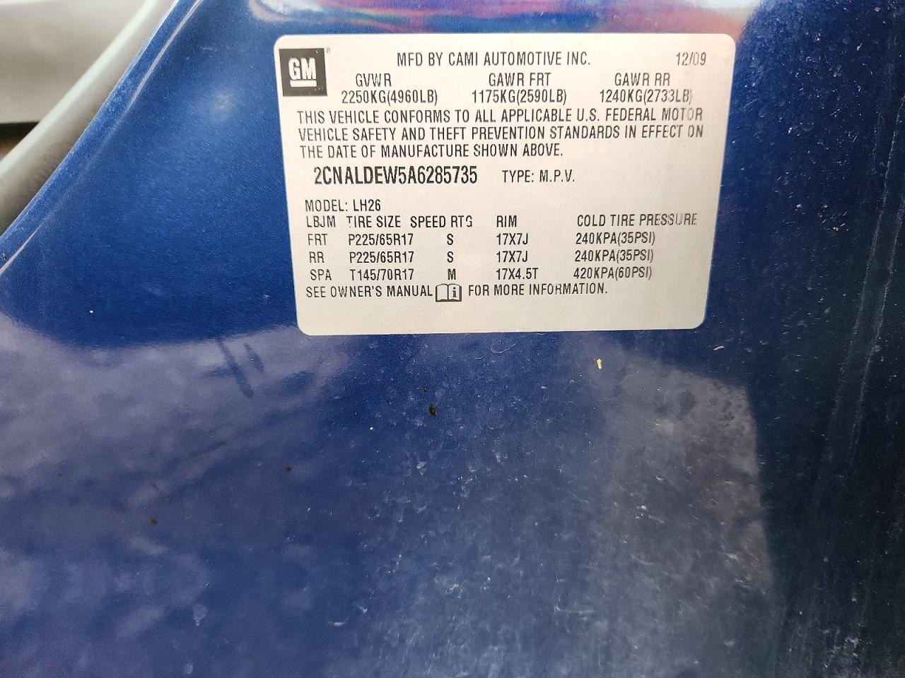 2010 Chevrolet Equinox Lt Blue vin: 2CNALDEW5A6285735