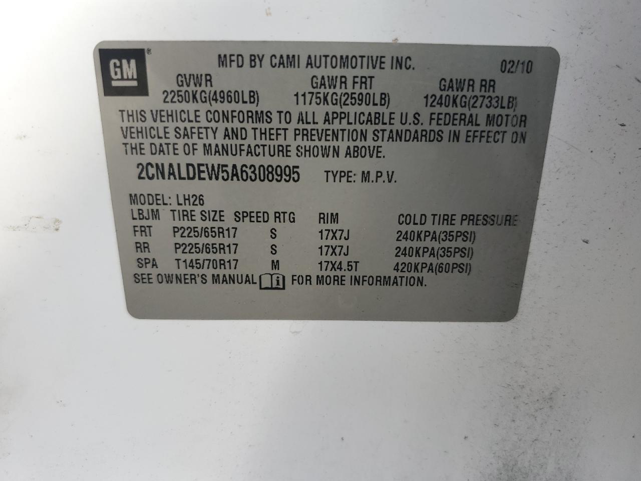 2010 Chevrolet Equinox Lt White vin: 2CNALDEW5A6308995