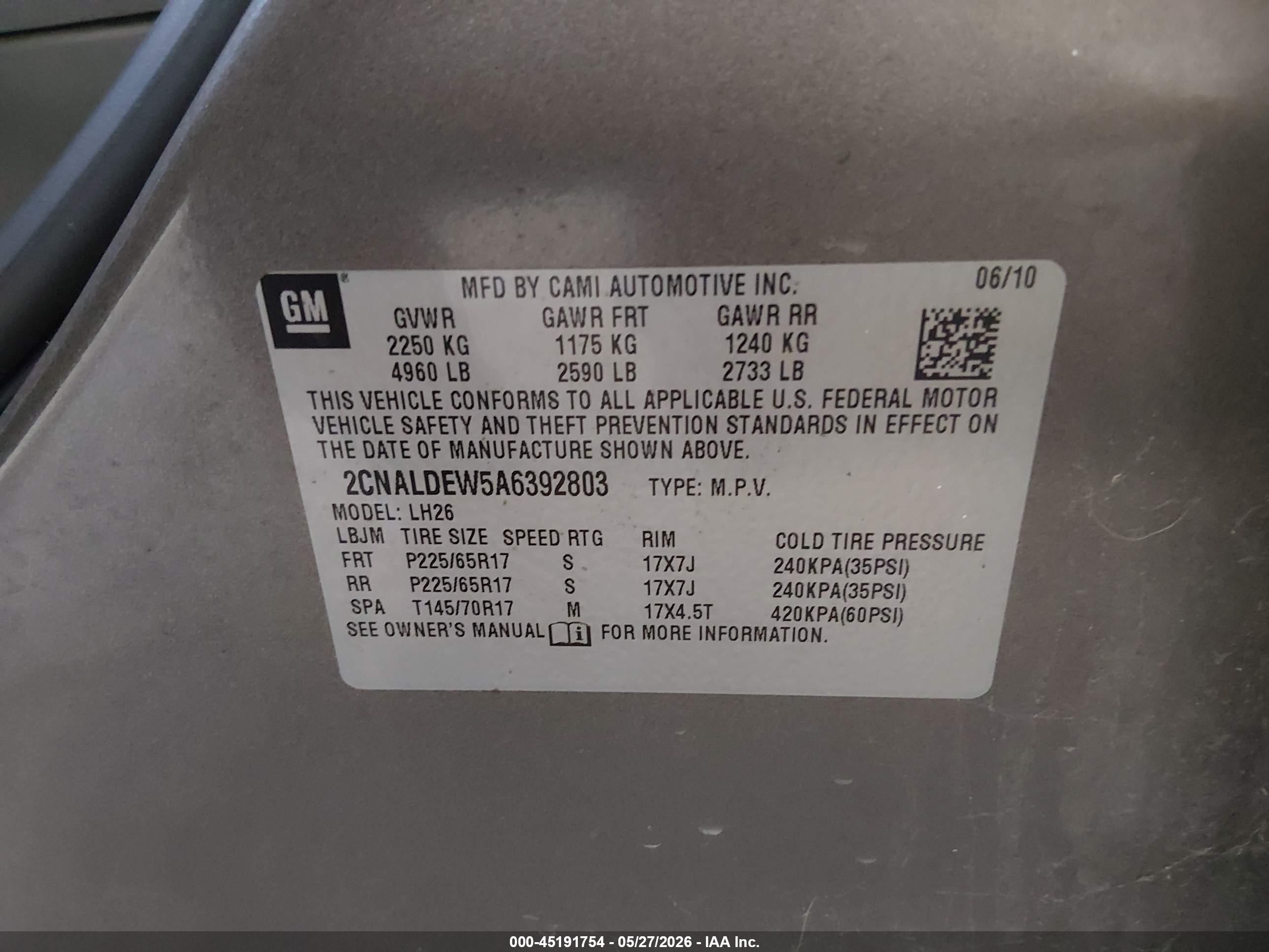 2010 Chevrolet Equinox Lt Tan vin: 2CNALDEW5A6392803