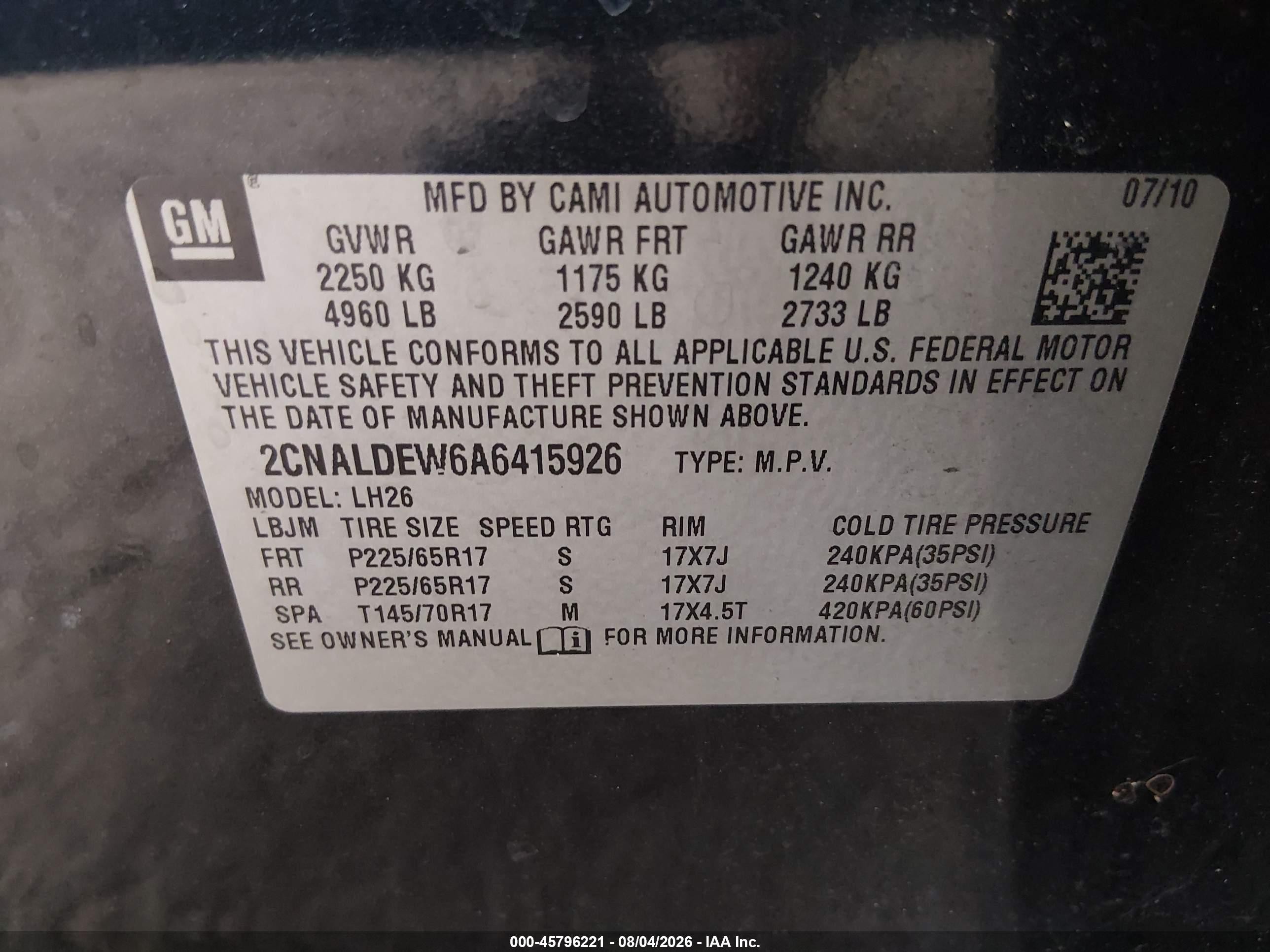 2010 Chevrolet Equinox Lt Navy vin: 2CNALDEW6A6415926