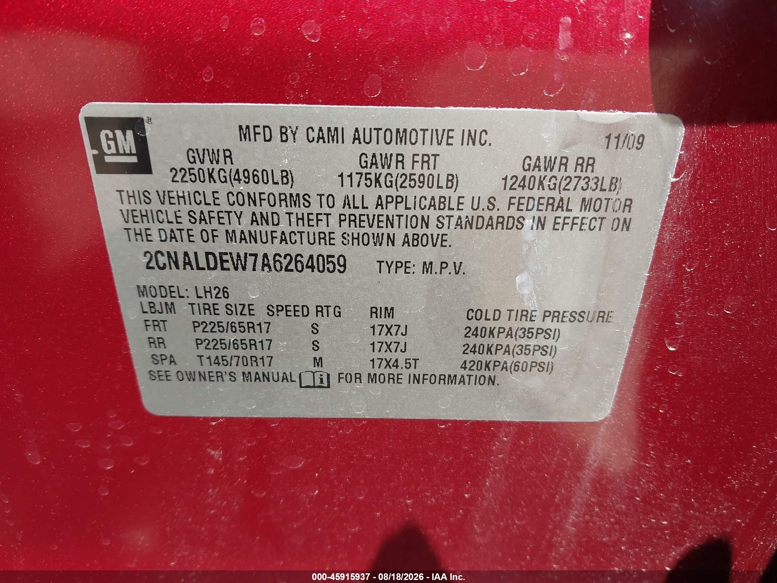 2010 Chevrolet Equinox Lt Красный vin: 2CNALDEW7A6264059