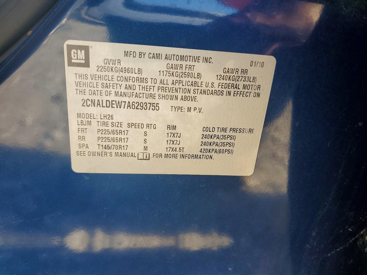 2010 Chevrolet Equinox Lt Blue vin: 2CNALDEW7A6293755