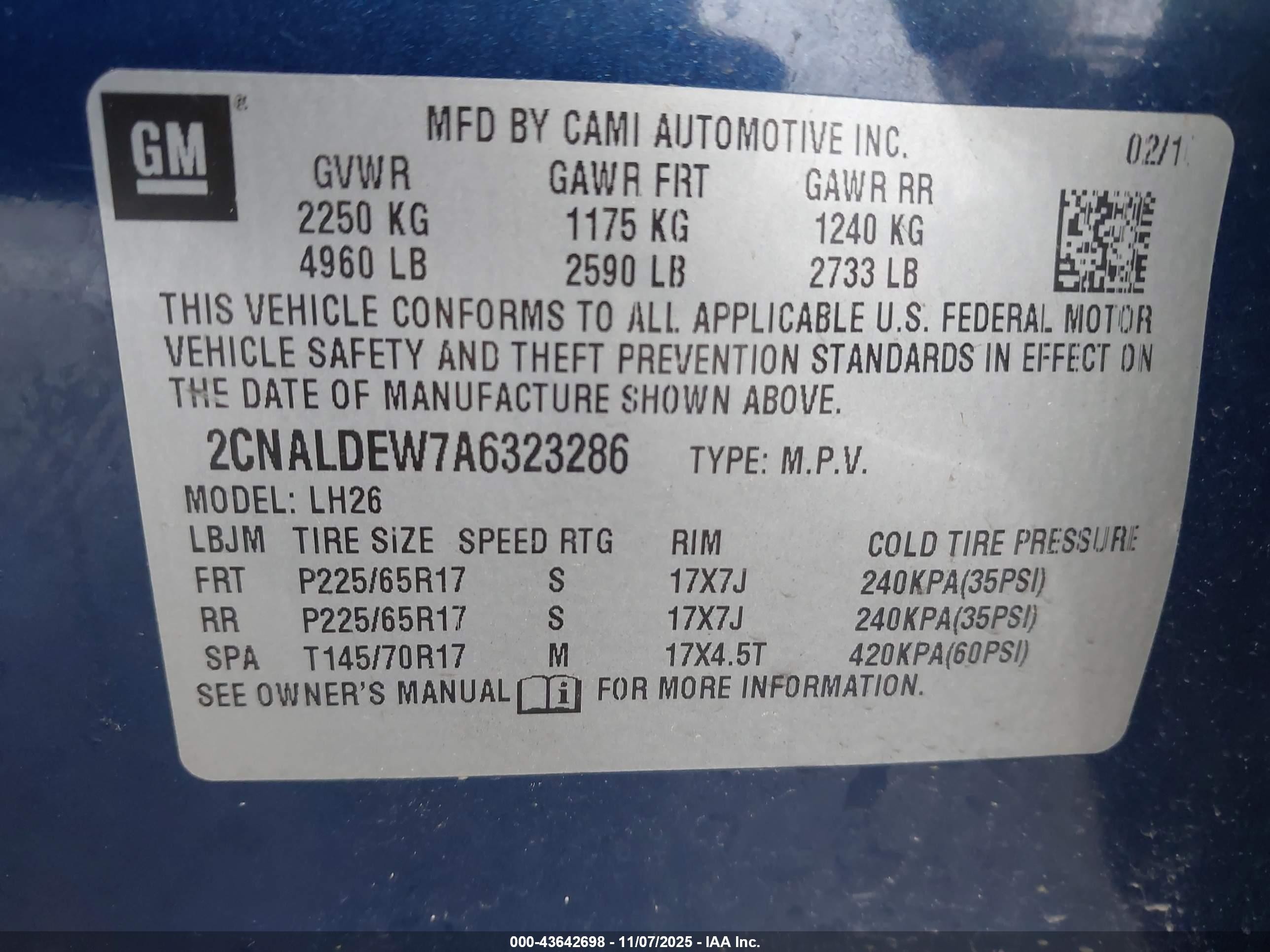 2010 Chevrolet Equinox Lt Blue vin: 2CNALDEW7A6323286