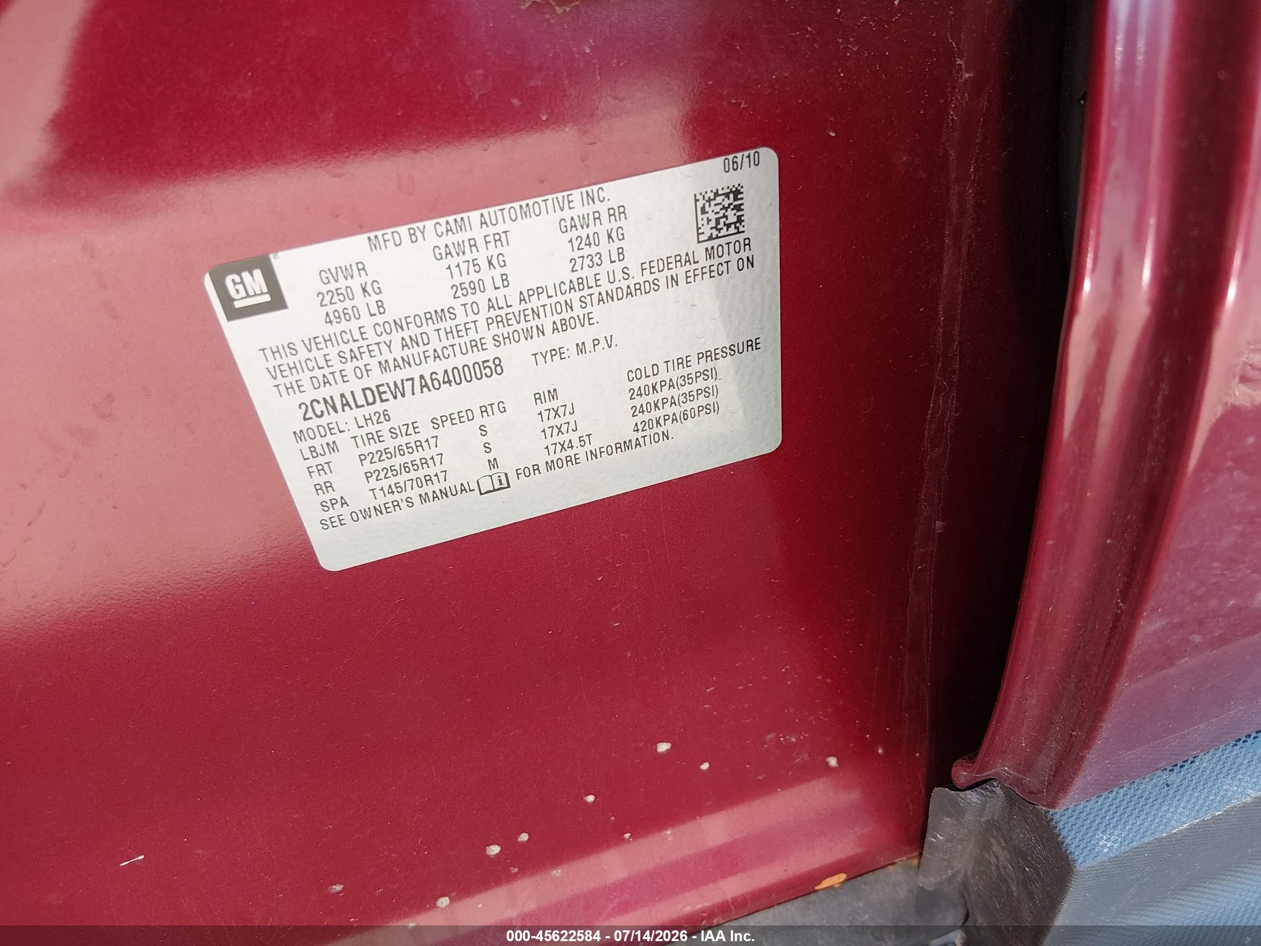 2010 Chevrolet Equinox Lt Красный vin: 2CNALDEW7A6400058