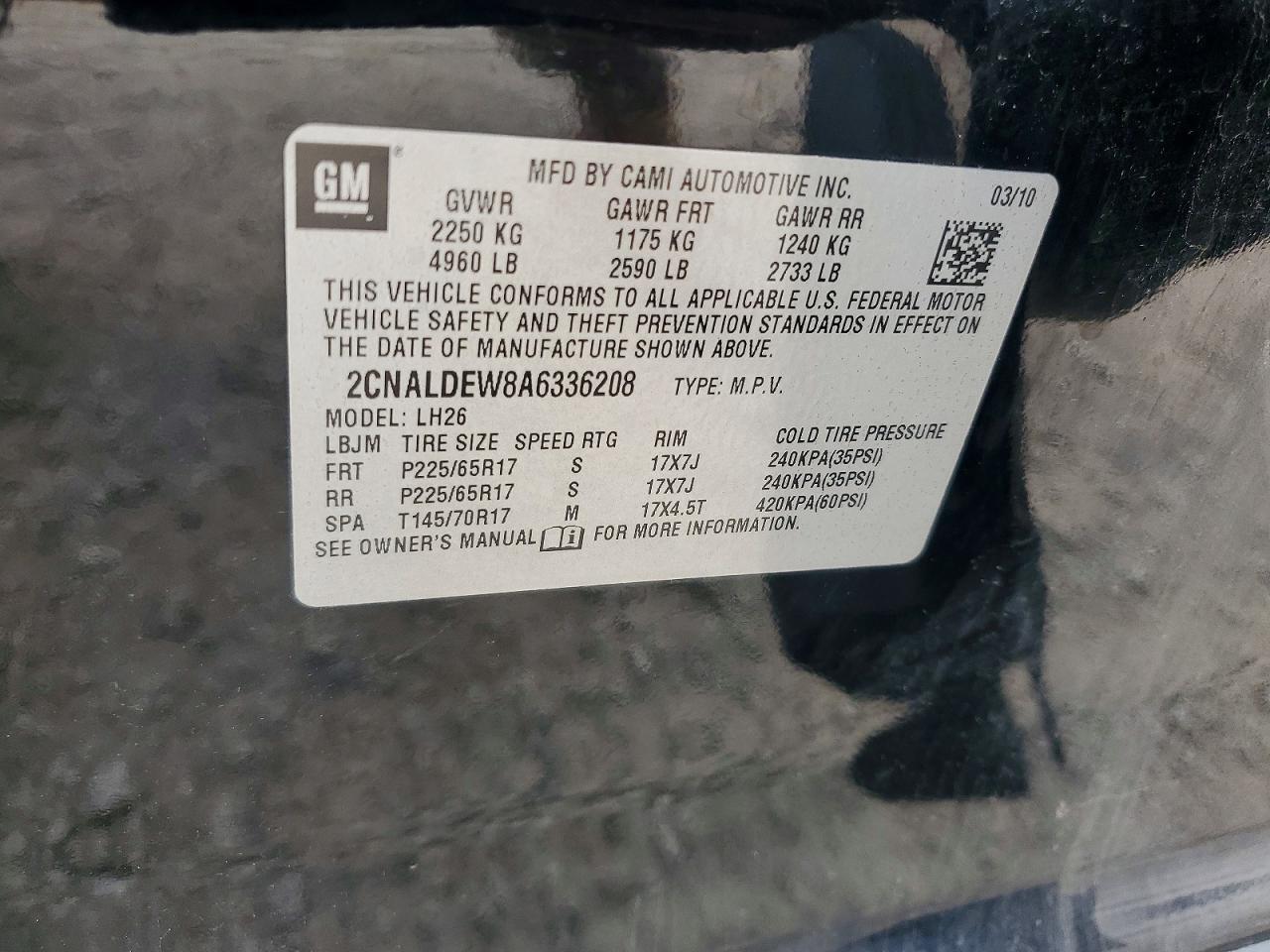 2010 Chevrolet Equinox Lt Black vin: 2CNALDEW8A6336208